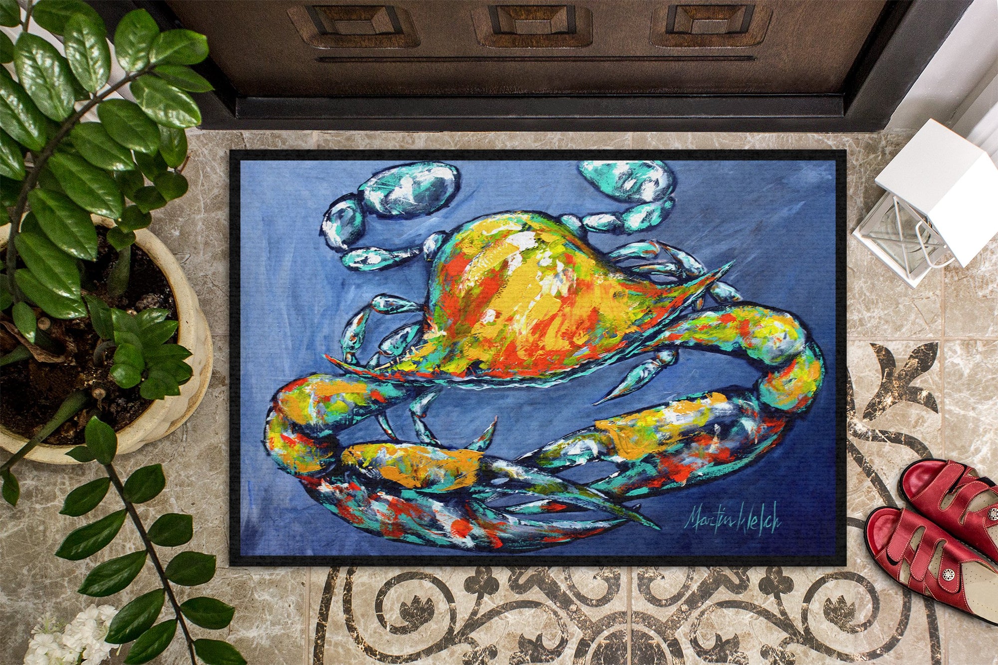 Blue Gray Kinda Day Crab Indoor or Outdoor Mat 24x36 MW1269JMAT by Caroline's Treasures