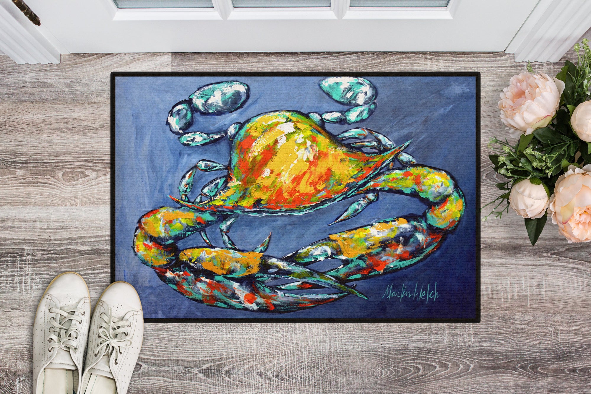 Blue Gray Kinda Day Crab Indoor or Outdoor Mat 24x36 MW1269JMAT by Caroline's Treasures