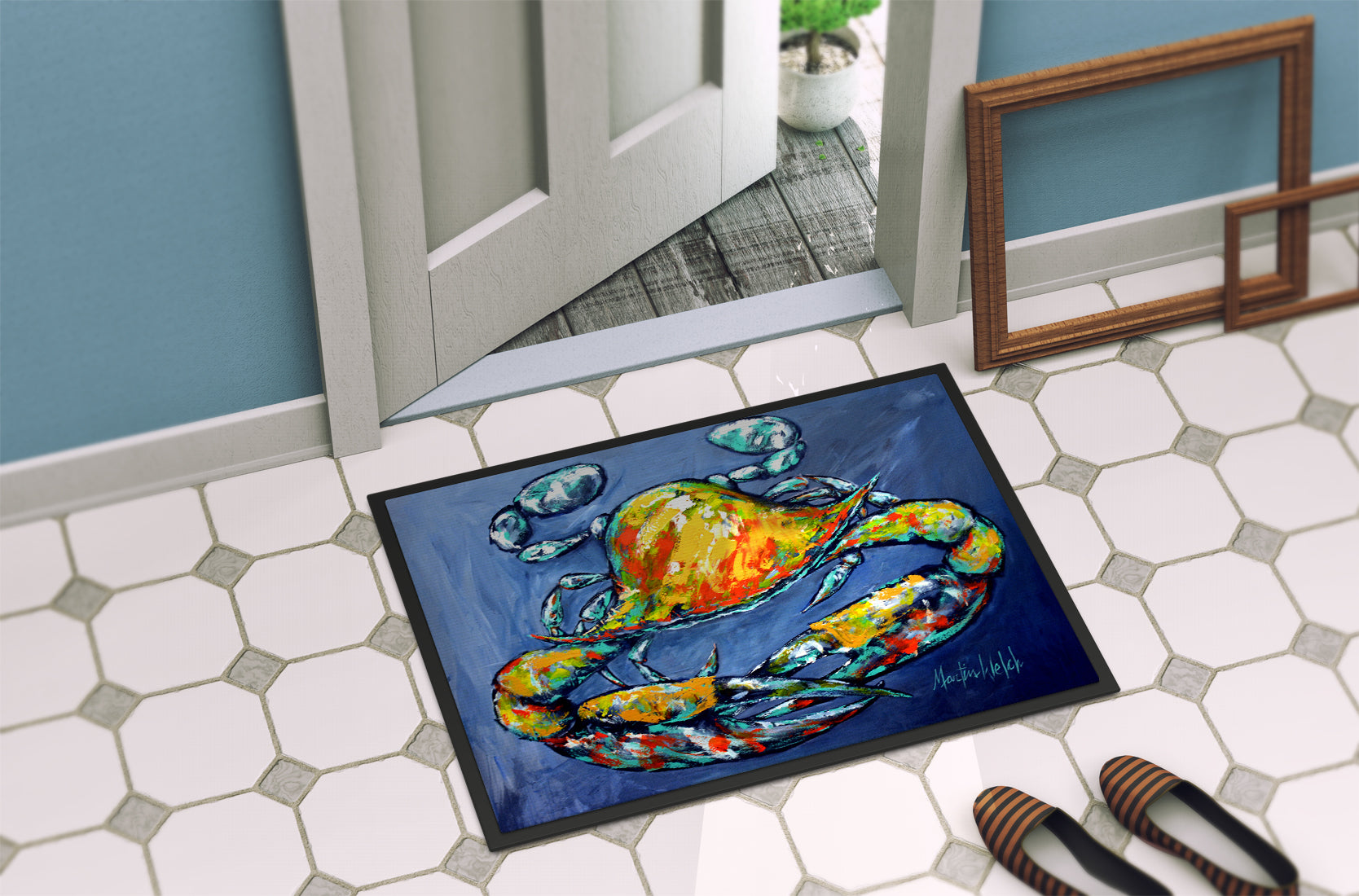 Blue Gray Kinda Day Crab Indoor or Outdoor Mat 18x27 MW1269MAT - the-store.com