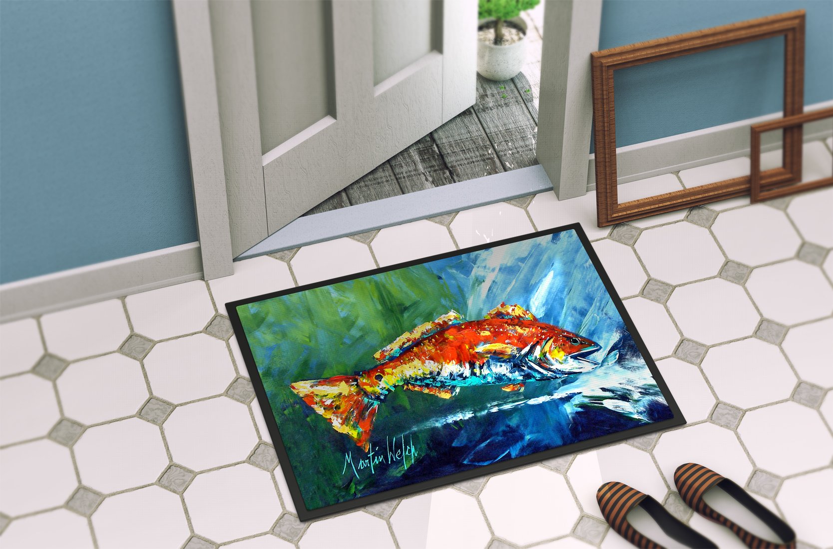 Break Through Red Fish Indoor or Outdoor Mat 24x36 MW1270JMAT by Caroline's Treasures