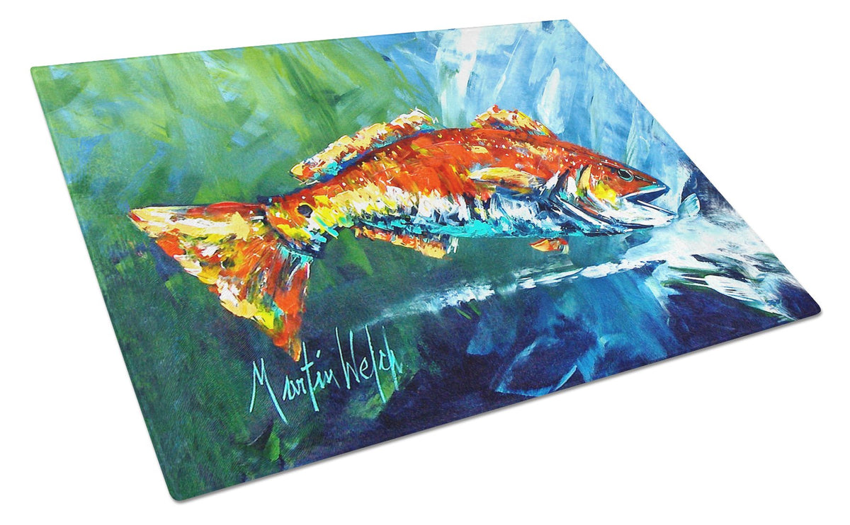 Break Through Red Fish Glass Cutting Board Large MW1270LCB by Caroline&#39;s Treasures