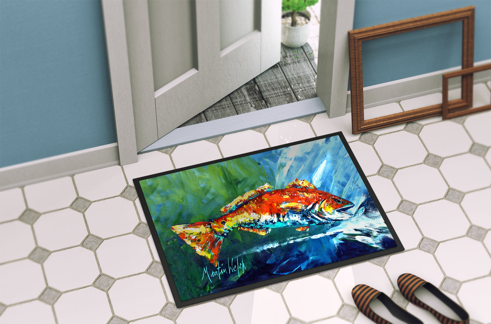 Break Through Red Fish Indoor or Outdoor Mat 18x27 MW1270MAT - the-store.com