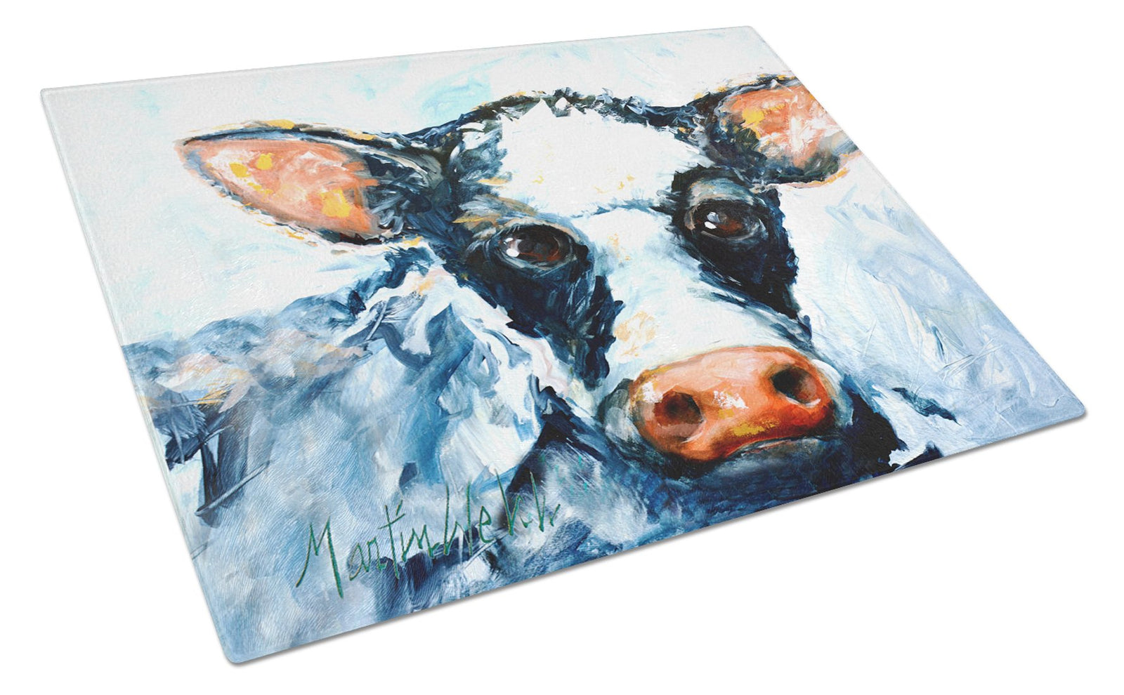 Cow Lick Black and White Cow Glass Cutting Board Large MW1273LCB by Caroline's Treasures