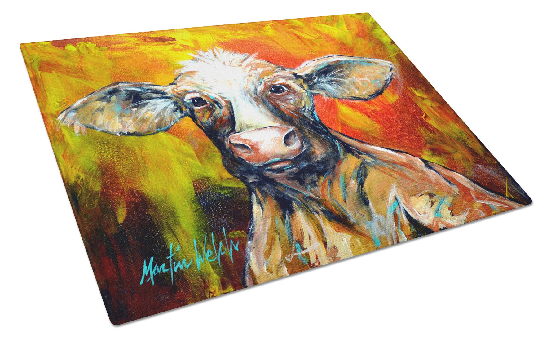 Happy Cow Glass Cutting Board Large MW1277LCB by Caroline's Treasures