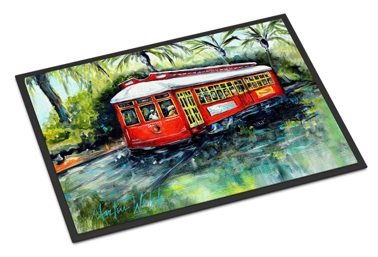 Little Red Street Car Indoor or Outdoor Mat 24x36 MW1278JMAT by Caroline's Treasures