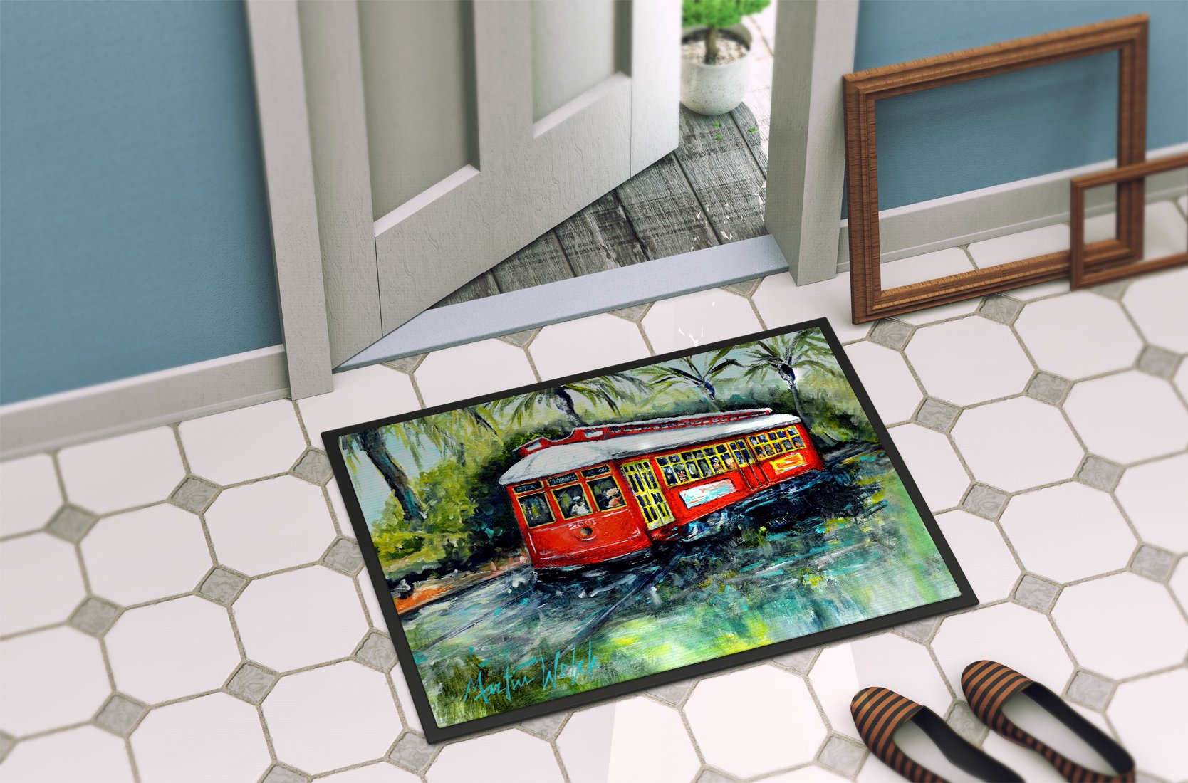 Little Red Street Car Indoor or Outdoor Mat 24x36 MW1278JMAT by Caroline's Treasures