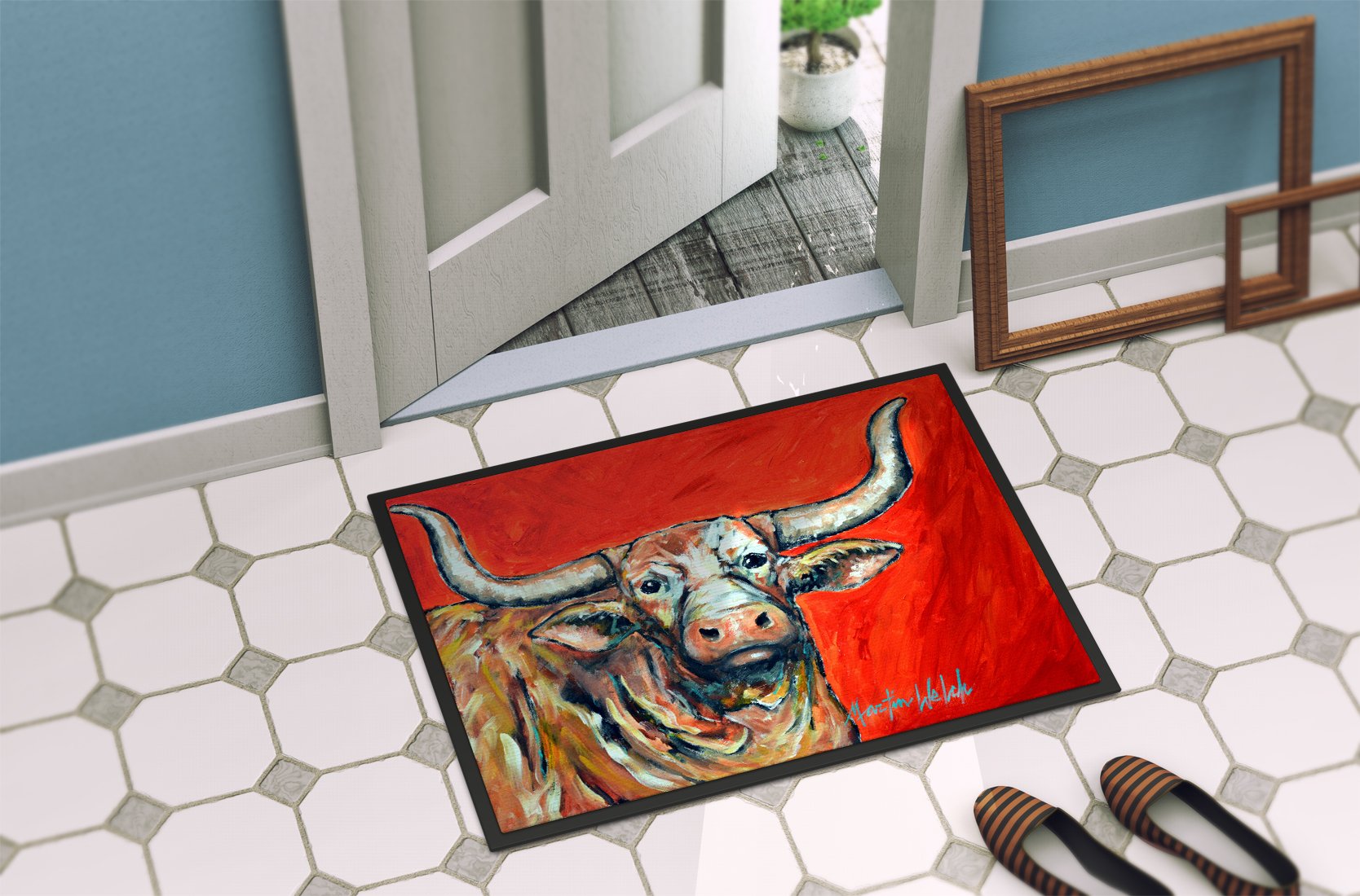 See Red Longhorn Cow Indoor or Outdoor Mat 24x36 MW1281JMAT by Caroline's Treasures