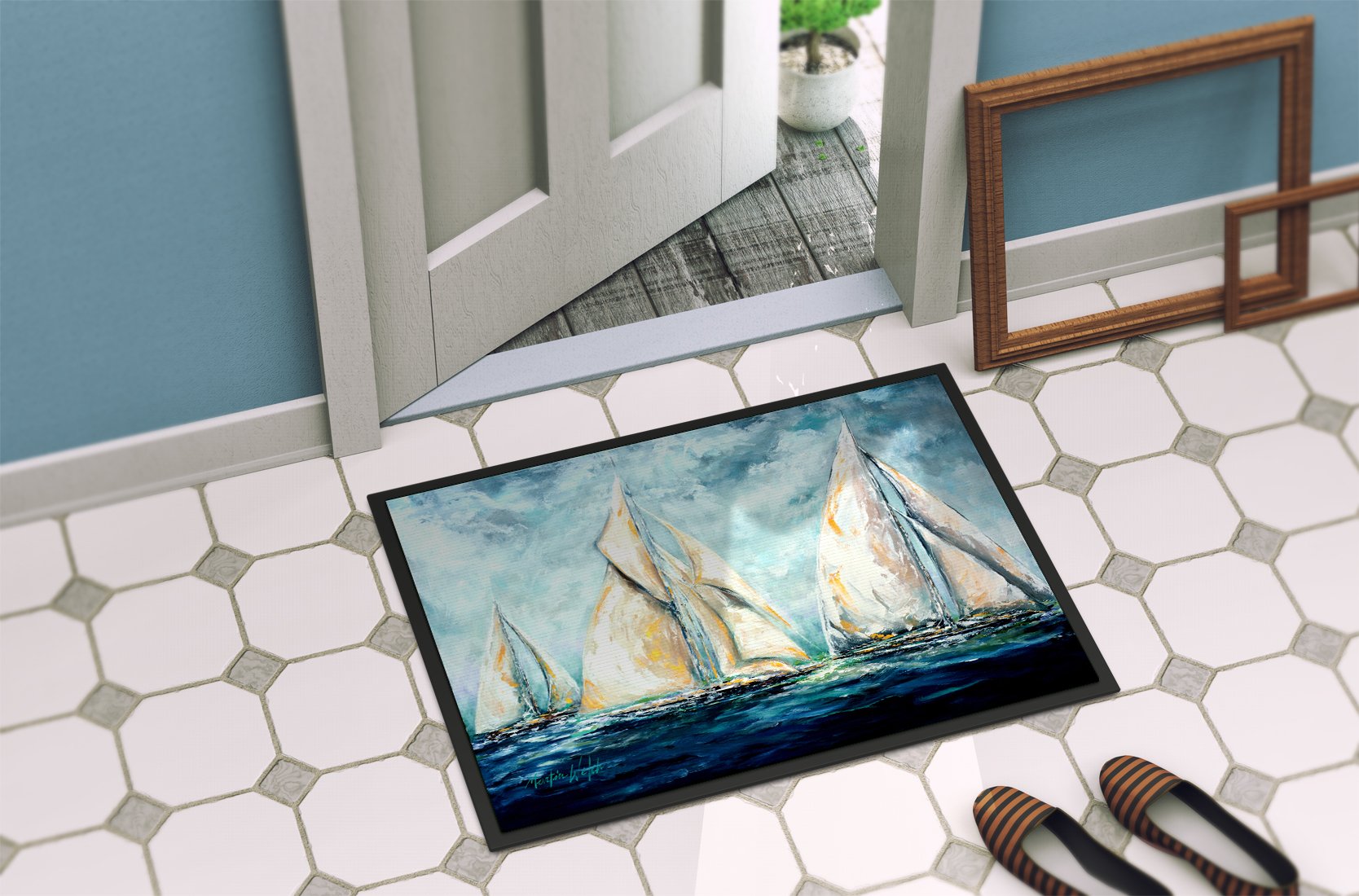 The Last Mile Sail boats Indoor or Outdoor Mat 24x36 MW1283JMAT by Caroline's Treasures