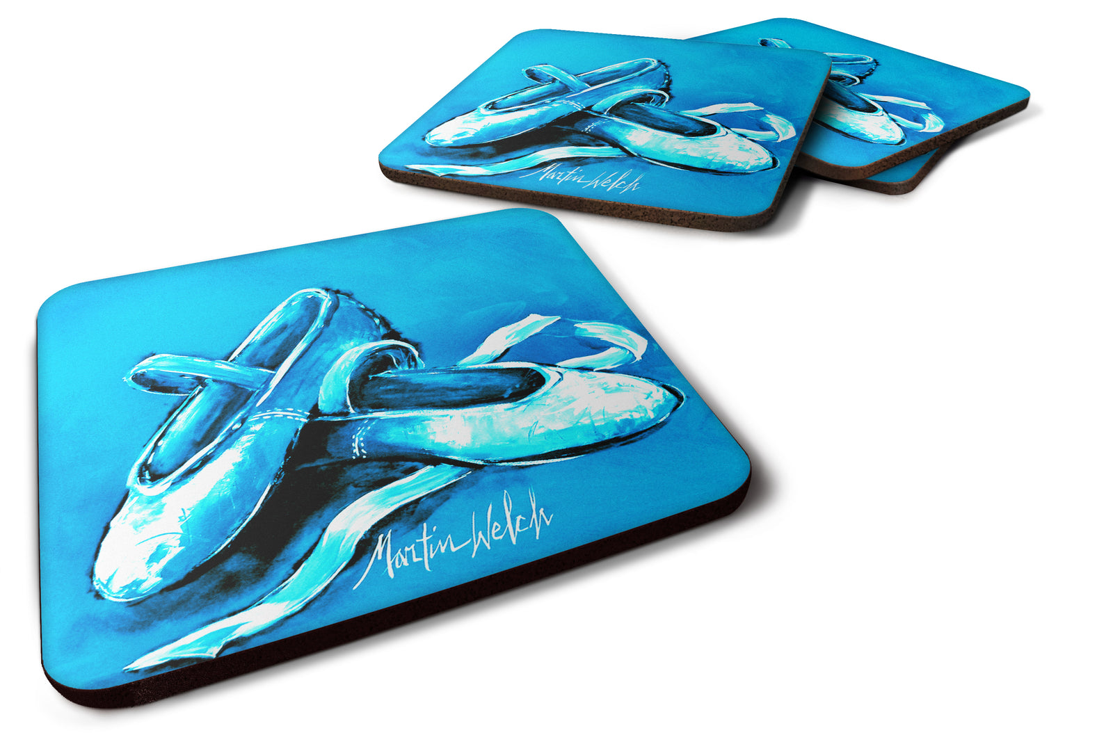 Ballet Shoes Aqua Blue Foam Coaster Set of 4 MW1303FC - the-store.com