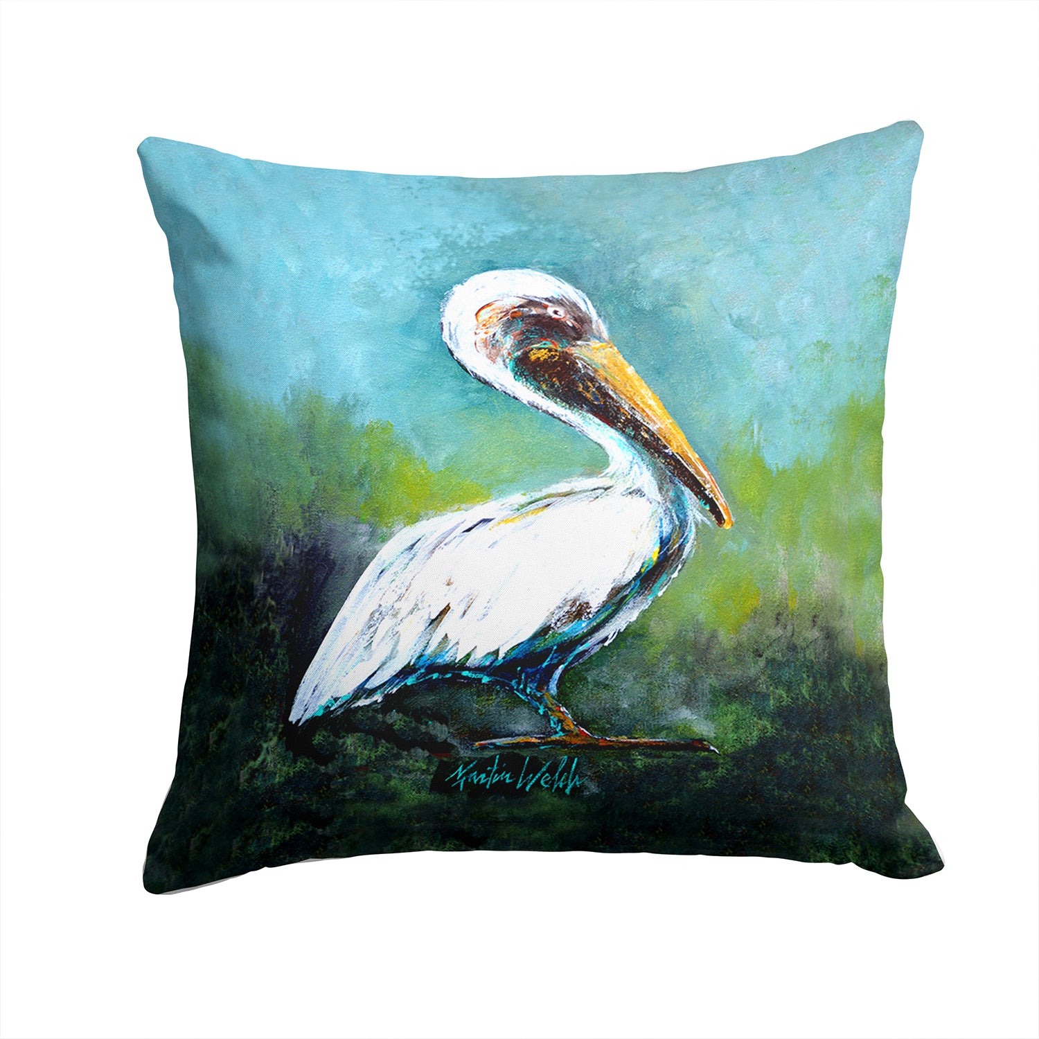 Blue Stand White Pelican Fabric Decorative Pillow MW1309PW1414 - the-store.com