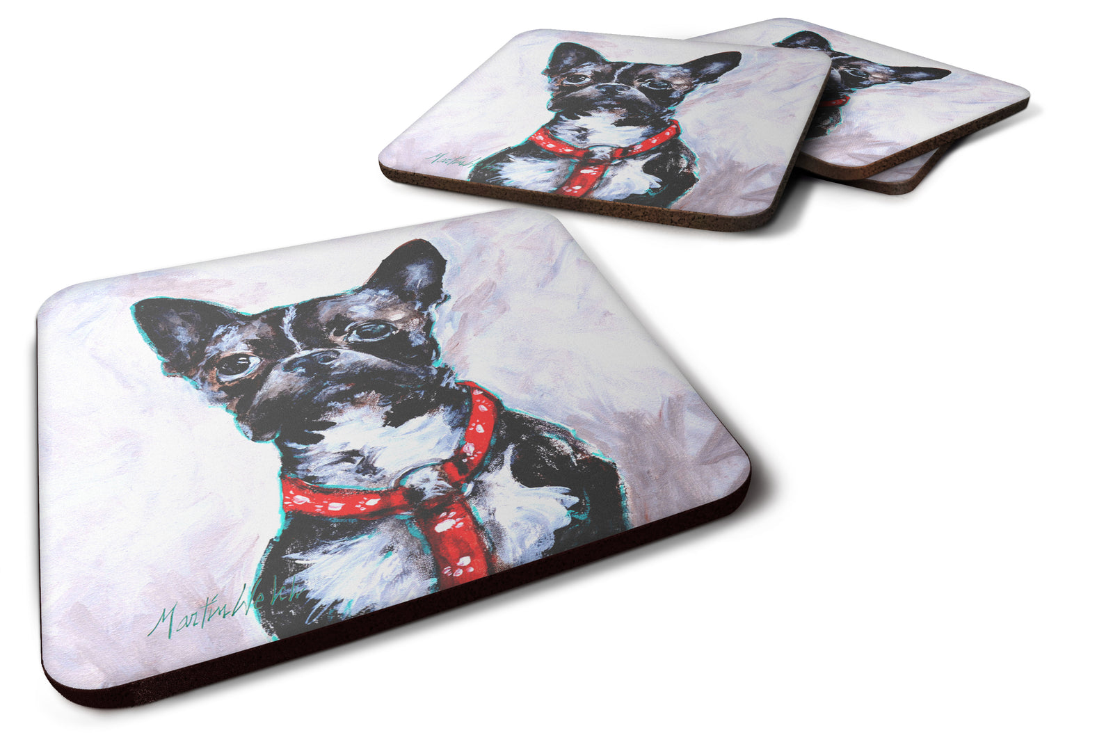 Boston Terrier Brindle Ziggy Foam Coaster Set of 4 MW1312FC - the-store.com