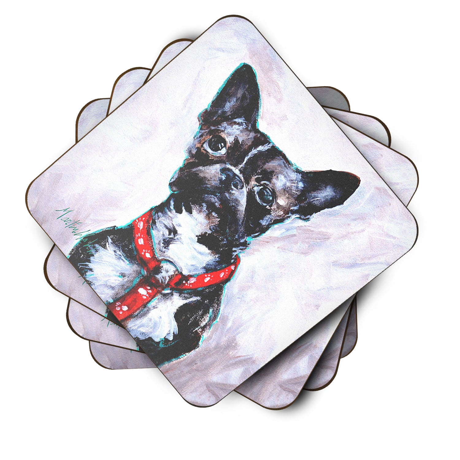 Boston Terrier Brindle Ziggy Foam Coaster Set of 4 MW1312FC - the-store.com