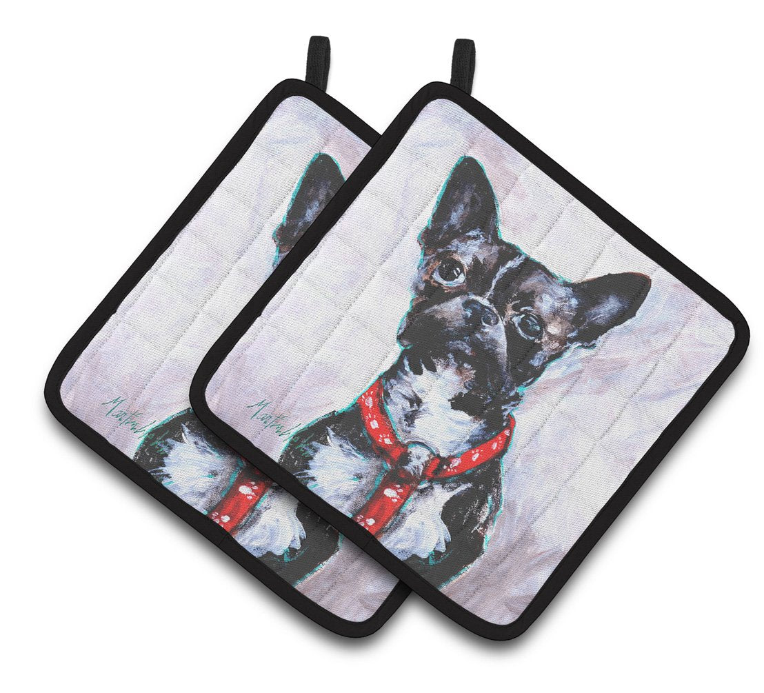 Boston Terrier Brindle Ziggy Pair of Pot Holders MW1312PTHD by Caroline&#39;s Treasures