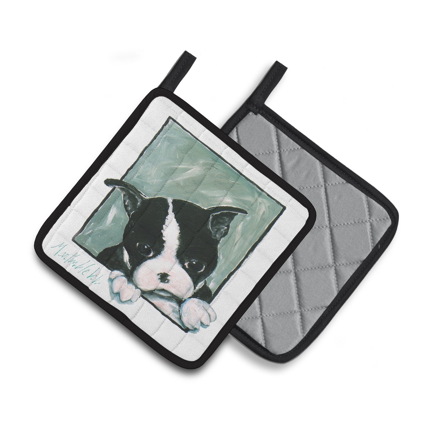 Boston Terrier Don't Leave Me Pair of Pot Holders MW1313PTHD by Caroline's Treasures