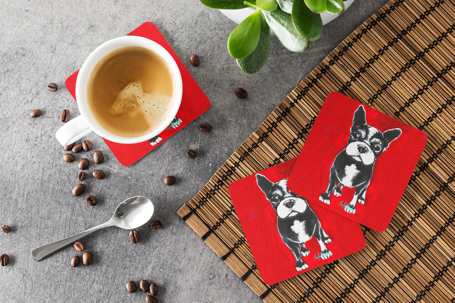 Boston Terrier Runt Foam Coaster Set of 4 MW1314FC - the-store.com