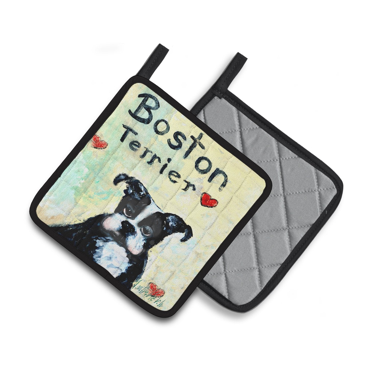 Boston Terrier Where's my Bibb Pair of Pot Holders MW1316PTHD by Caroline's Treasures