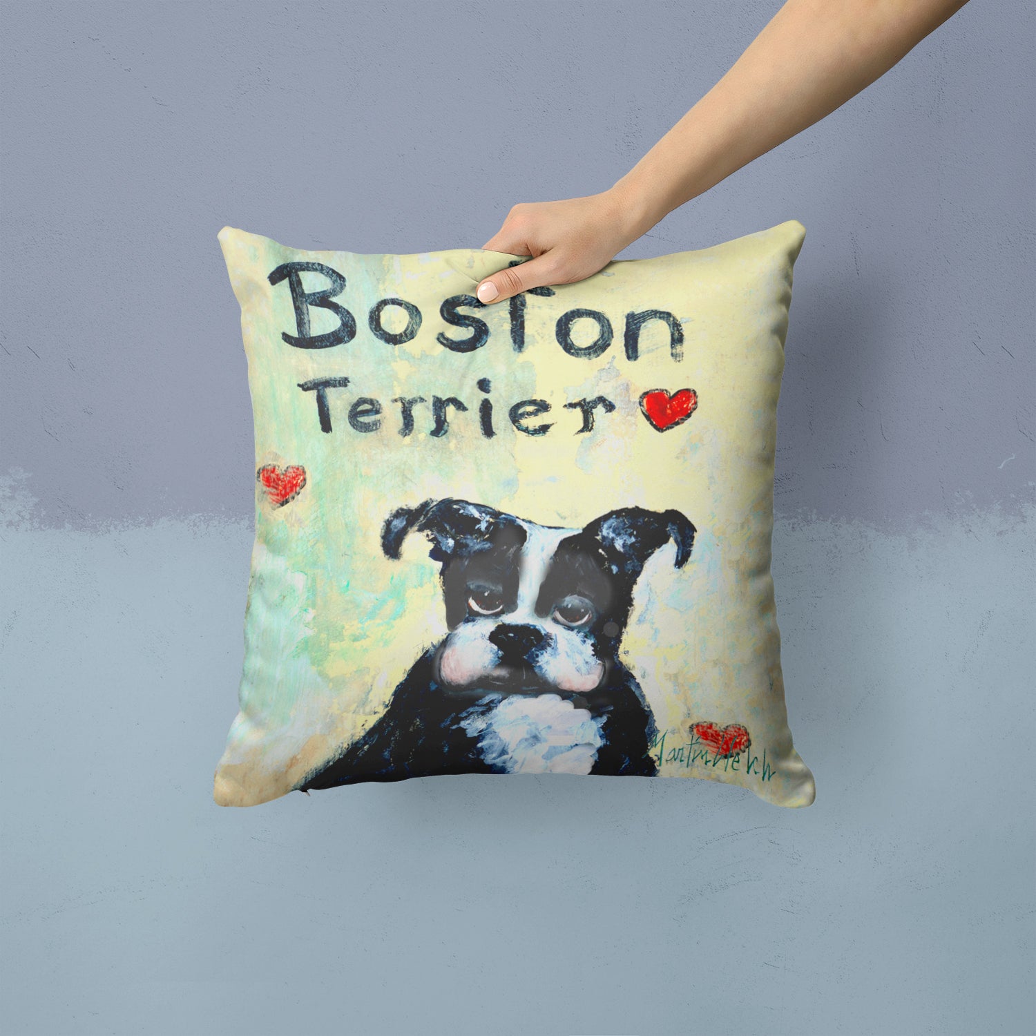 Boston Terrier Where's my Bibb Fabric Decorative Pillow MW1316PW1414 - the-store.com