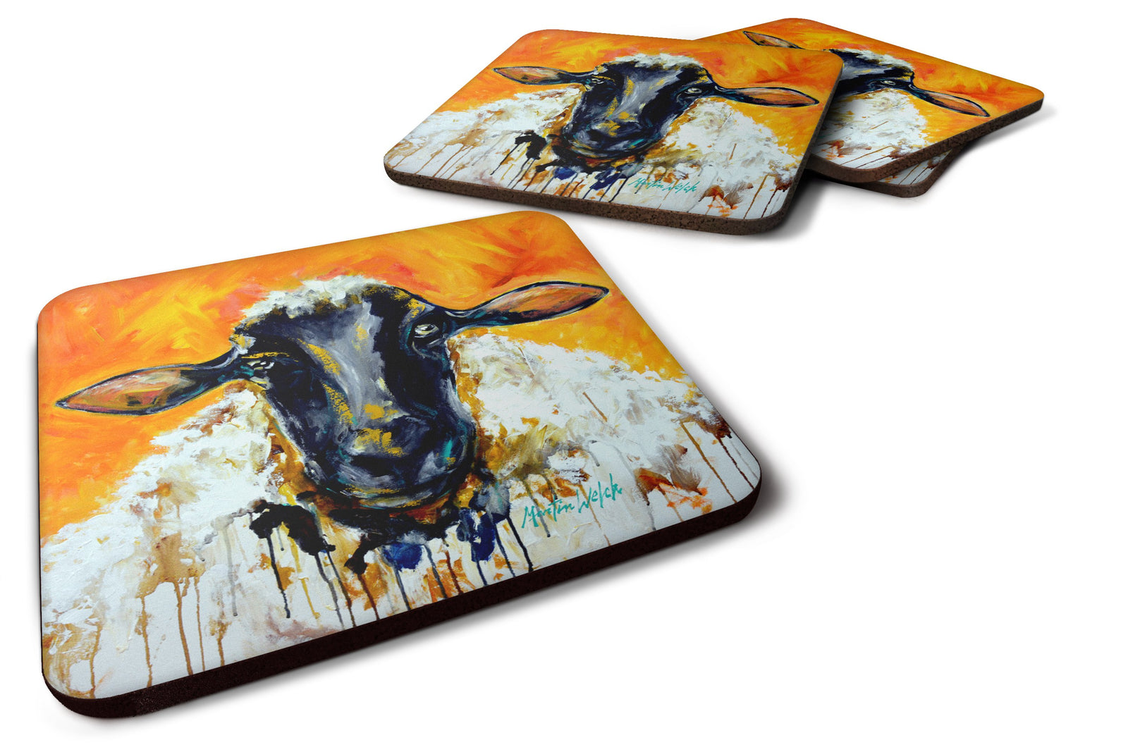 Set of 4 Peach Wool Sheep Foam Coasters Set of 4 MW1343FC by Caroline's Treasures