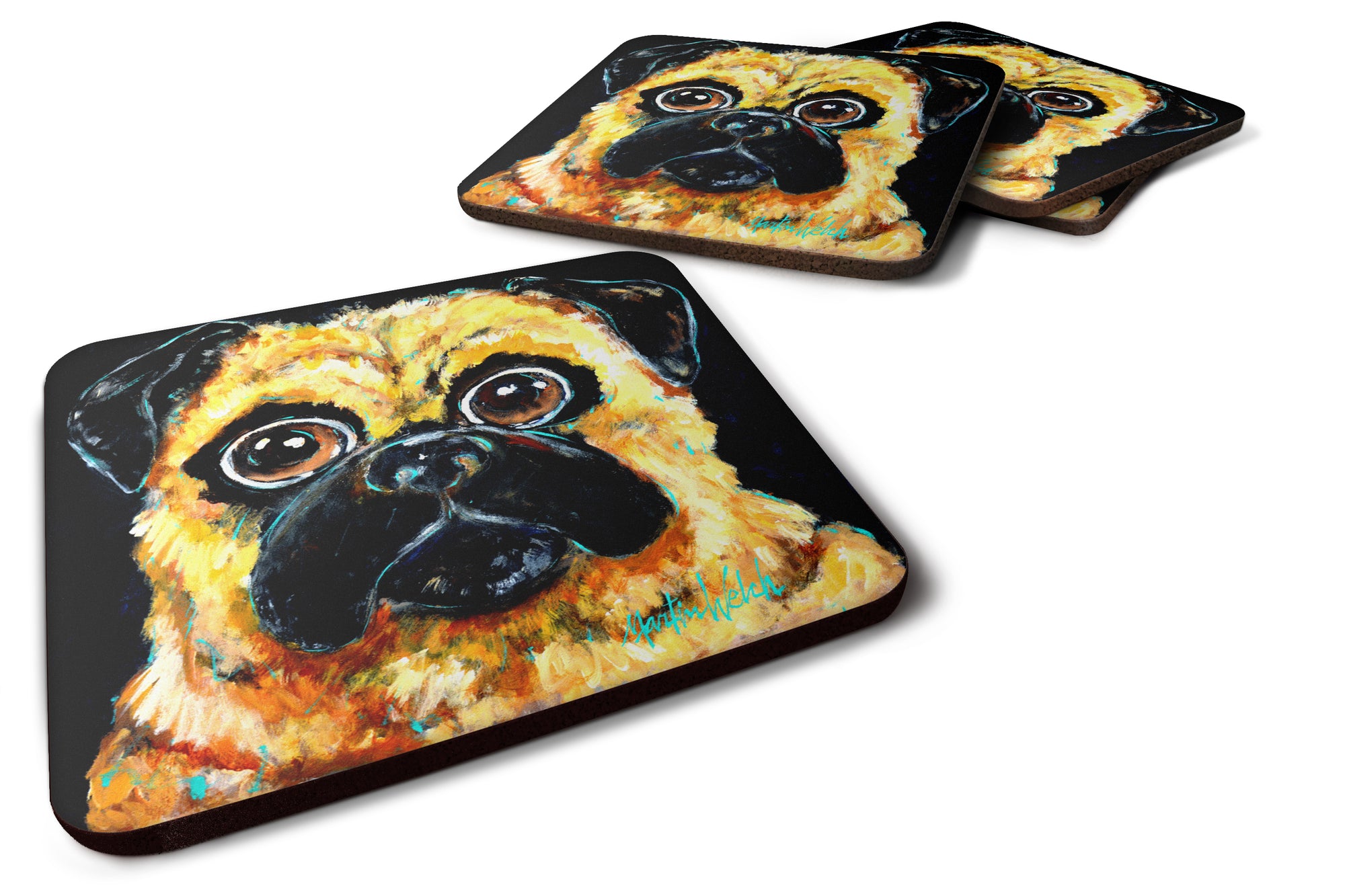 Pug It Out Foam Coaster Set of 4 MW1346FC - the-store.com