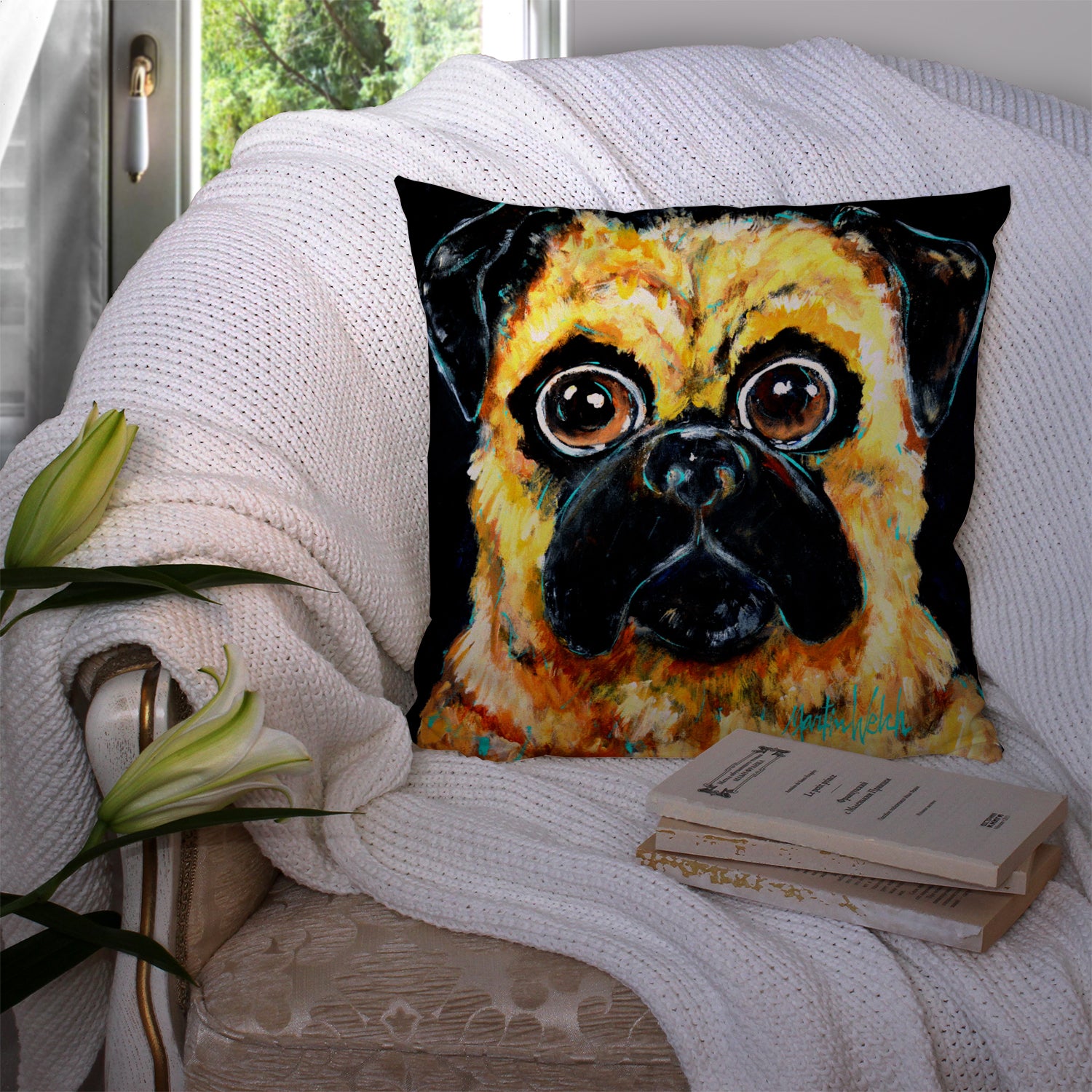 Pug It Out Fabric Decorative Pillow MW1346PW1414 - the-store.com