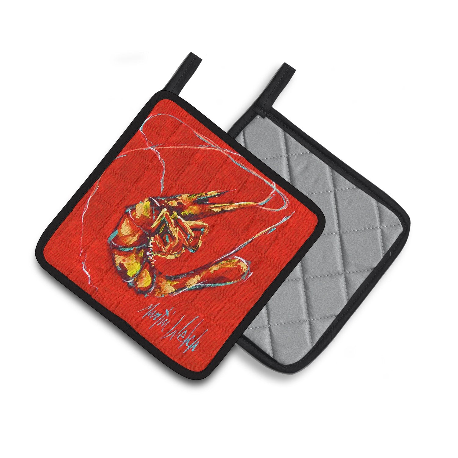 Red Shrimp Pair of Pot Holders MW1347PTHD by Caroline's Treasures