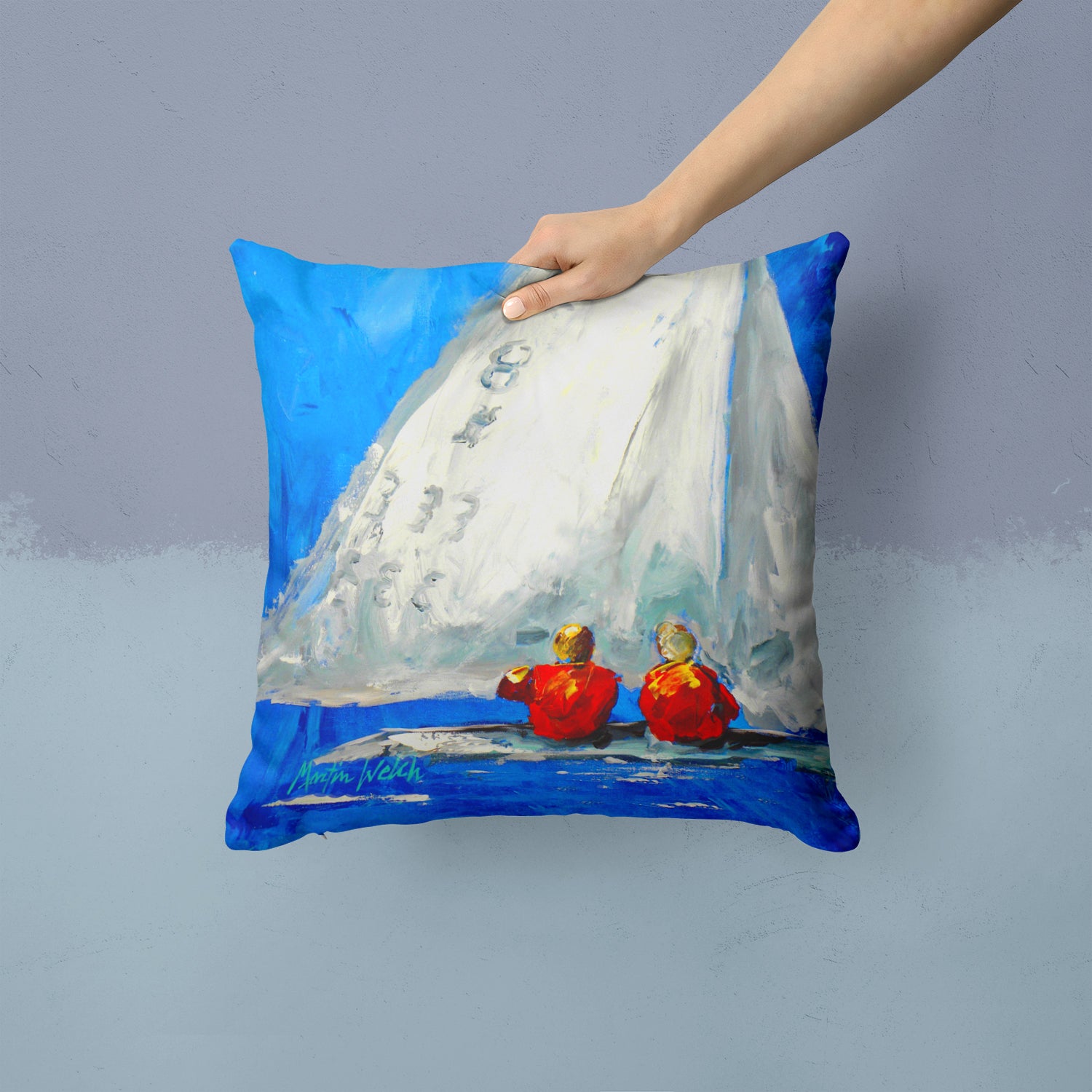 Sailboat Two's Company Fabric Decorative Pillow MW1360PW1414 - the-store.com