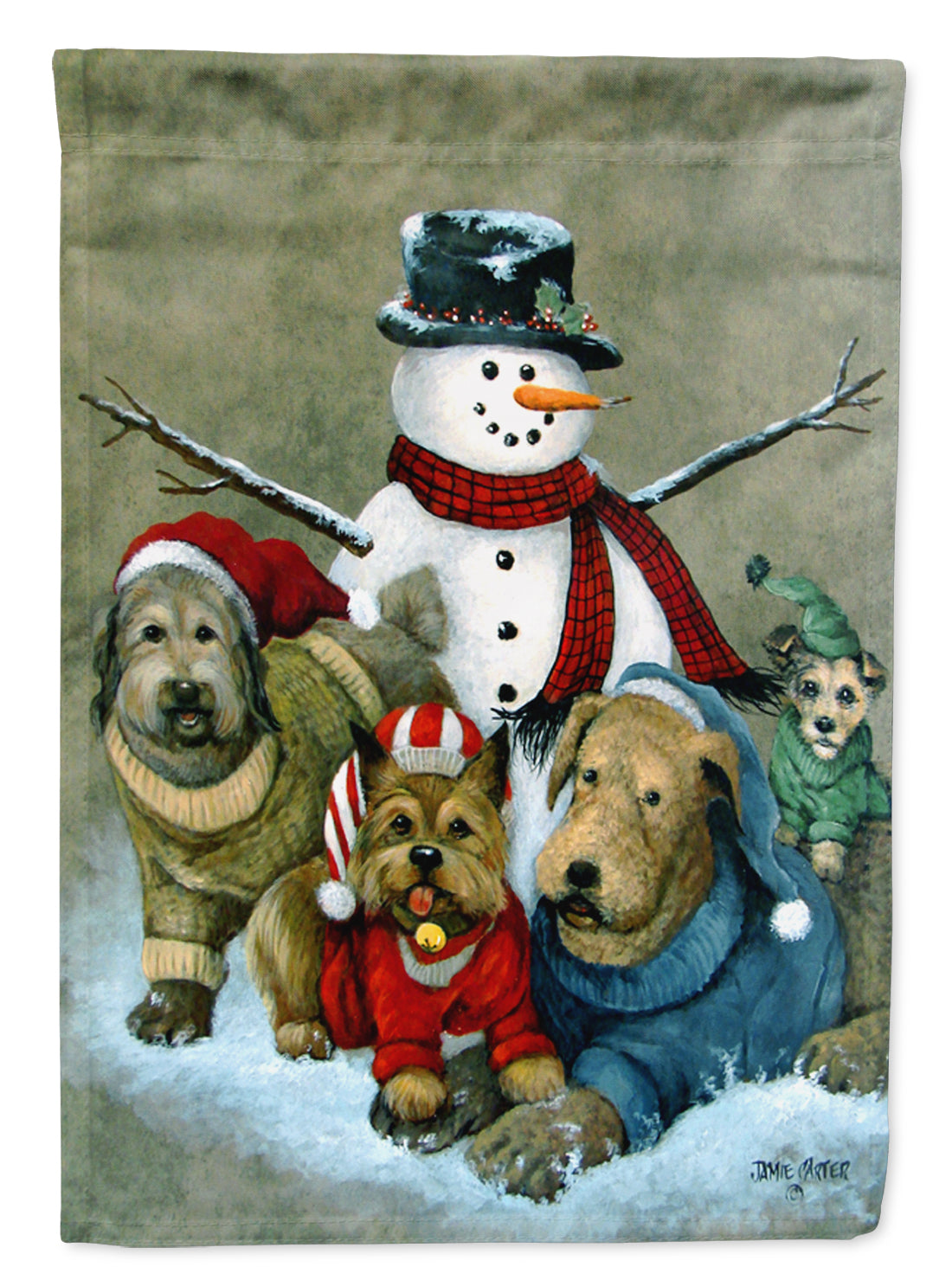 Gather your Friends Snowman with Dogs Flag Garden Size  the-store.com.