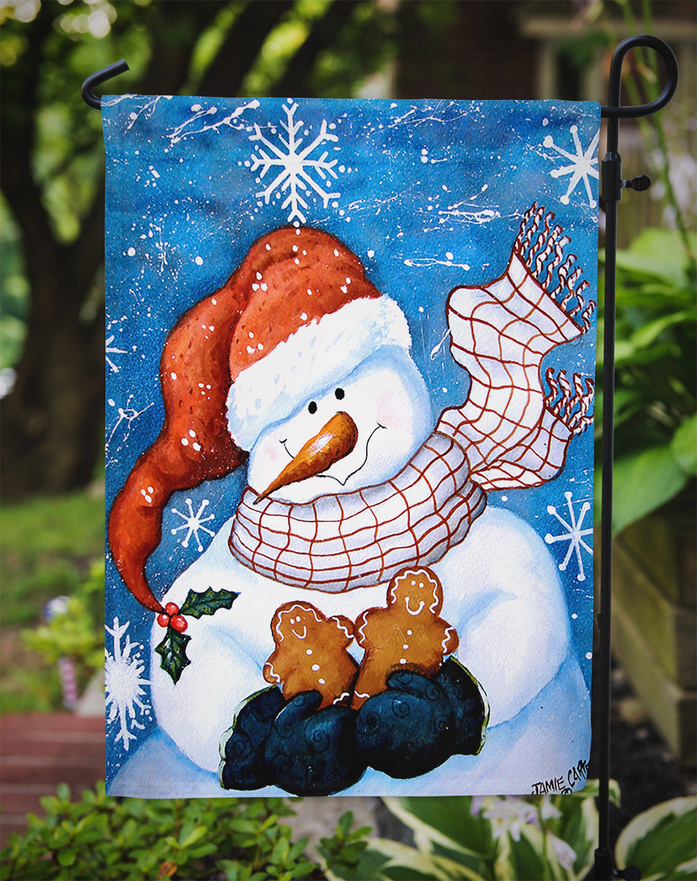 Gingerbread and Snowflake Snowman Flag Garden Size from Caroline's ...