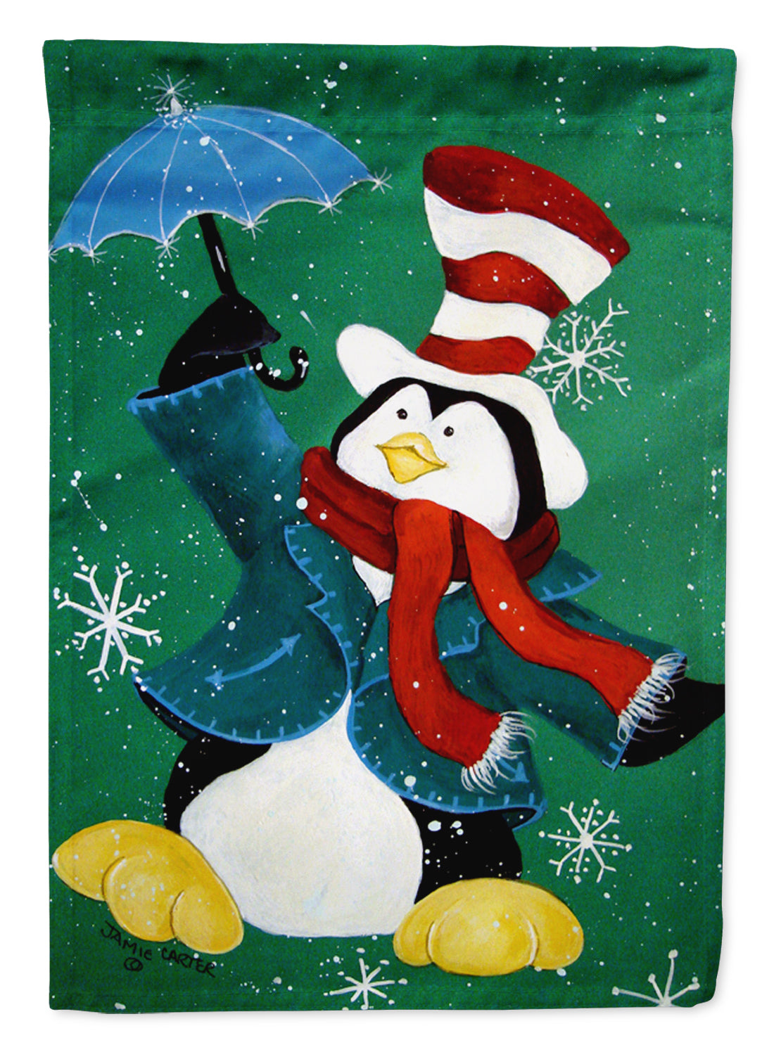 Just Dropping In To Say Hello Christmas Penguin  Flag Garden Size PJC1015GF  the-store.com.