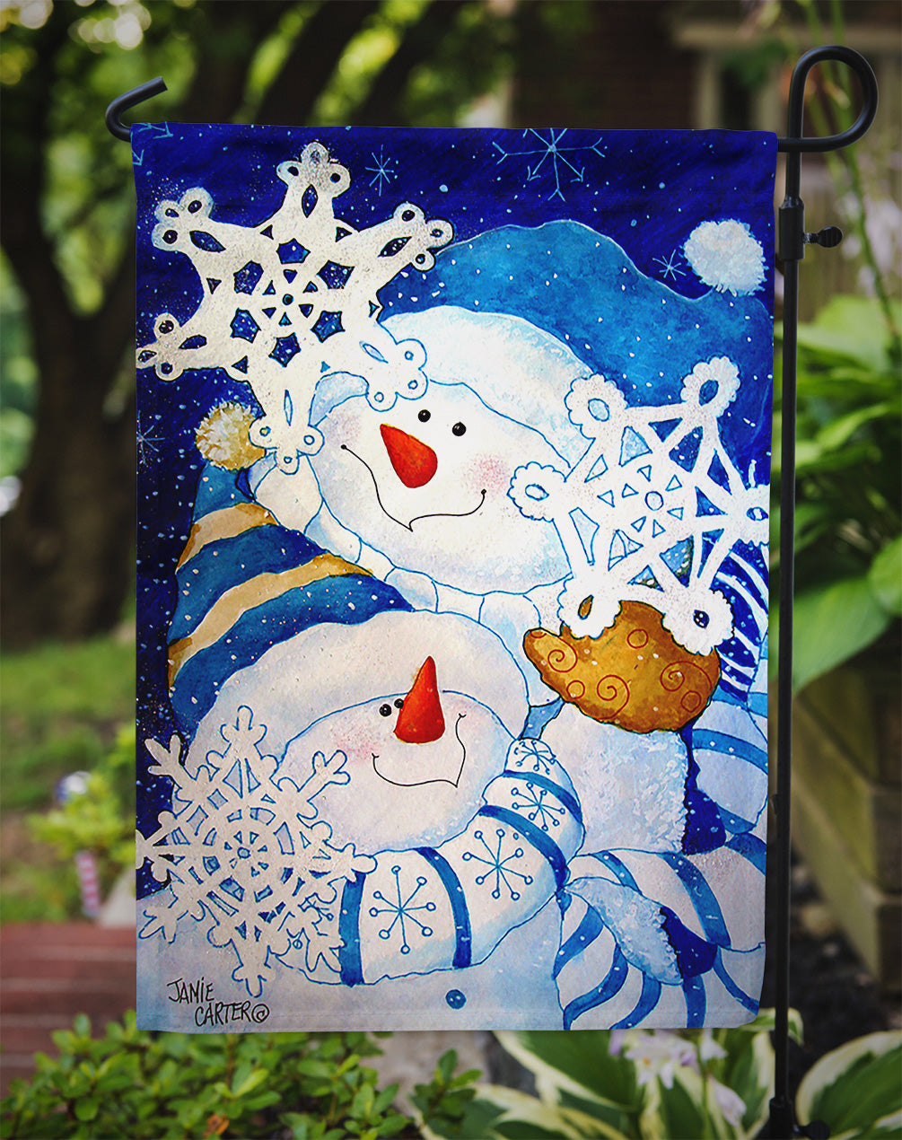 Snowflake Buddies Snowman Flag Garden Size  the-store.com.