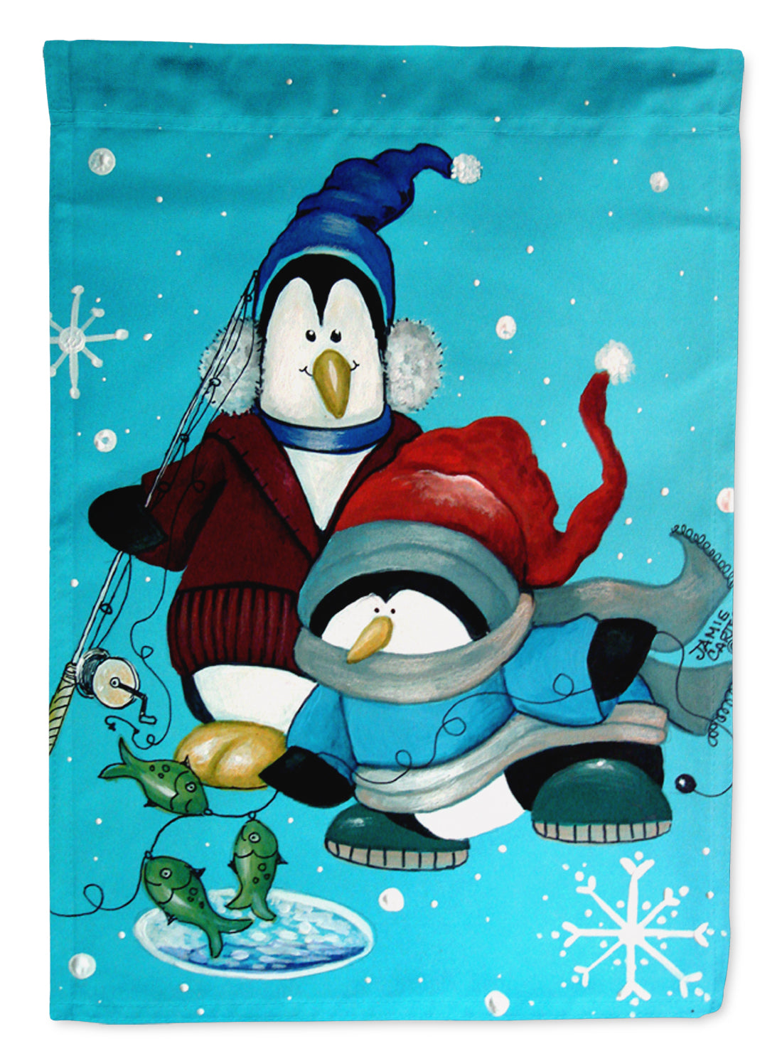 Somethin's Fishy Christmas Penguin  Flag Canvas House Size PJC1020CHF  the-store.com.