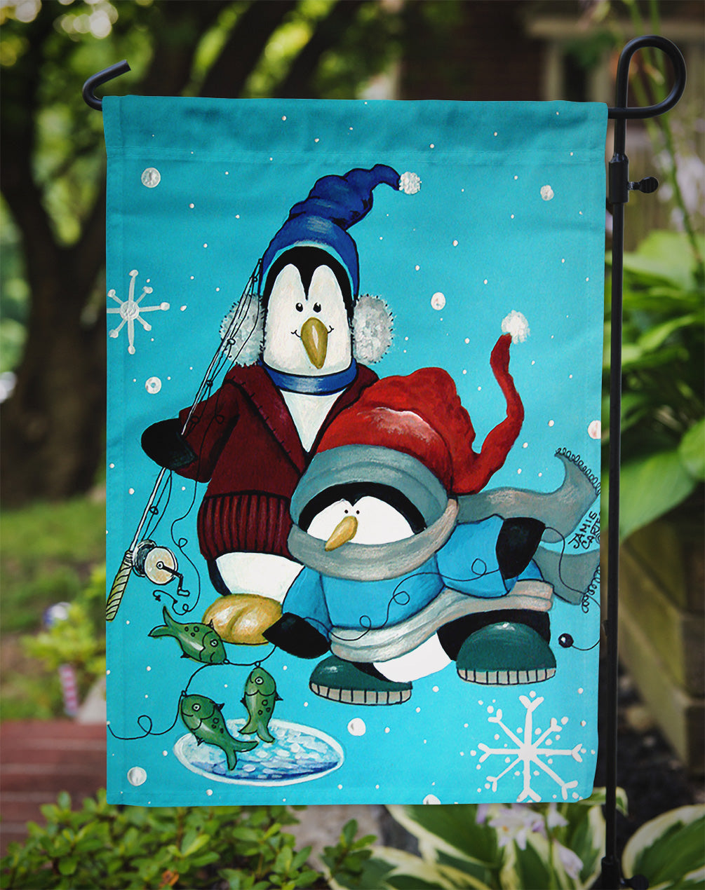 Somethin's Fishy Christmas Penguin Flag Garden Size PJC1020GF  the-store.com.