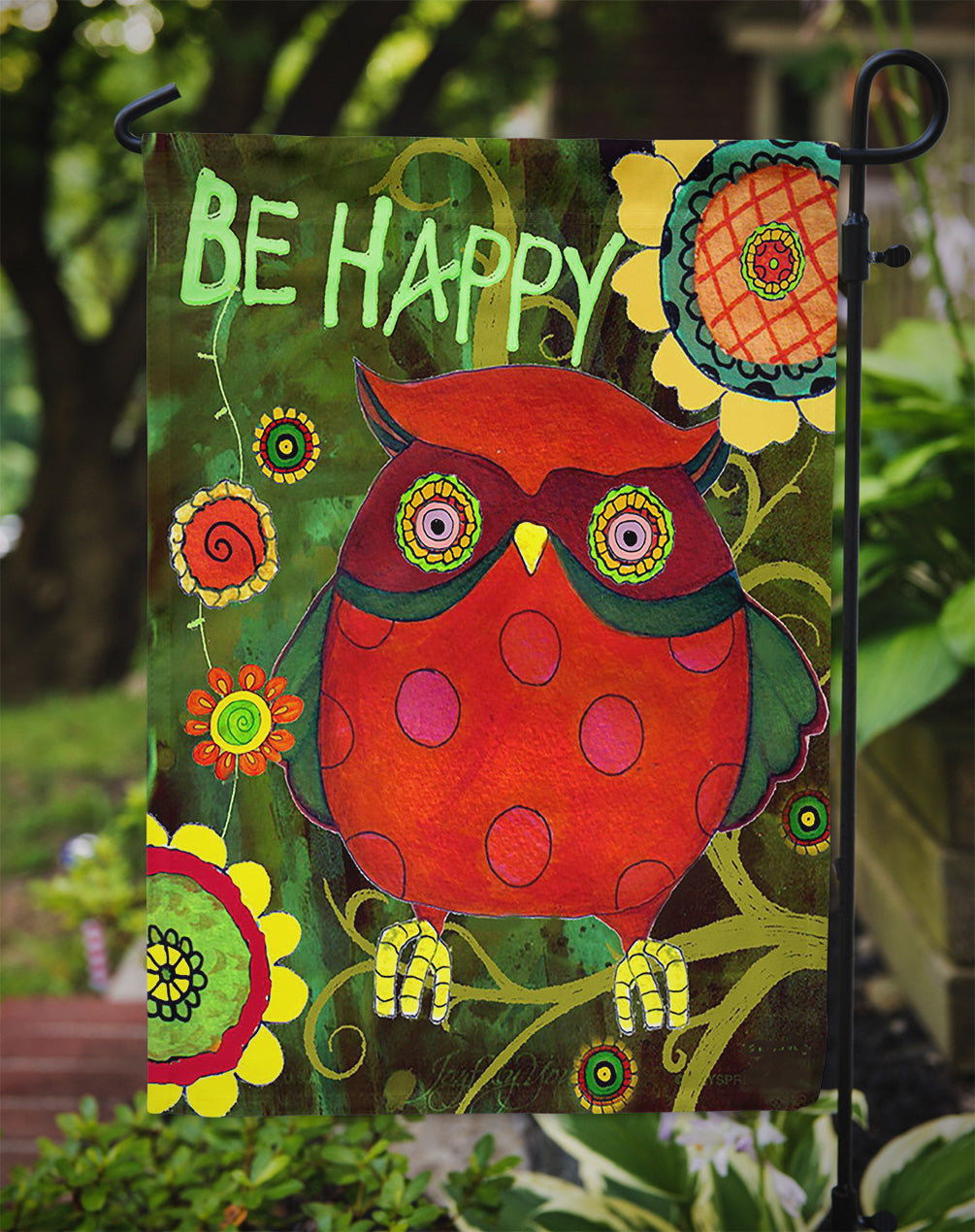 Be Happy Oh Yeah Owl Flag Garden Size  the-store.com.