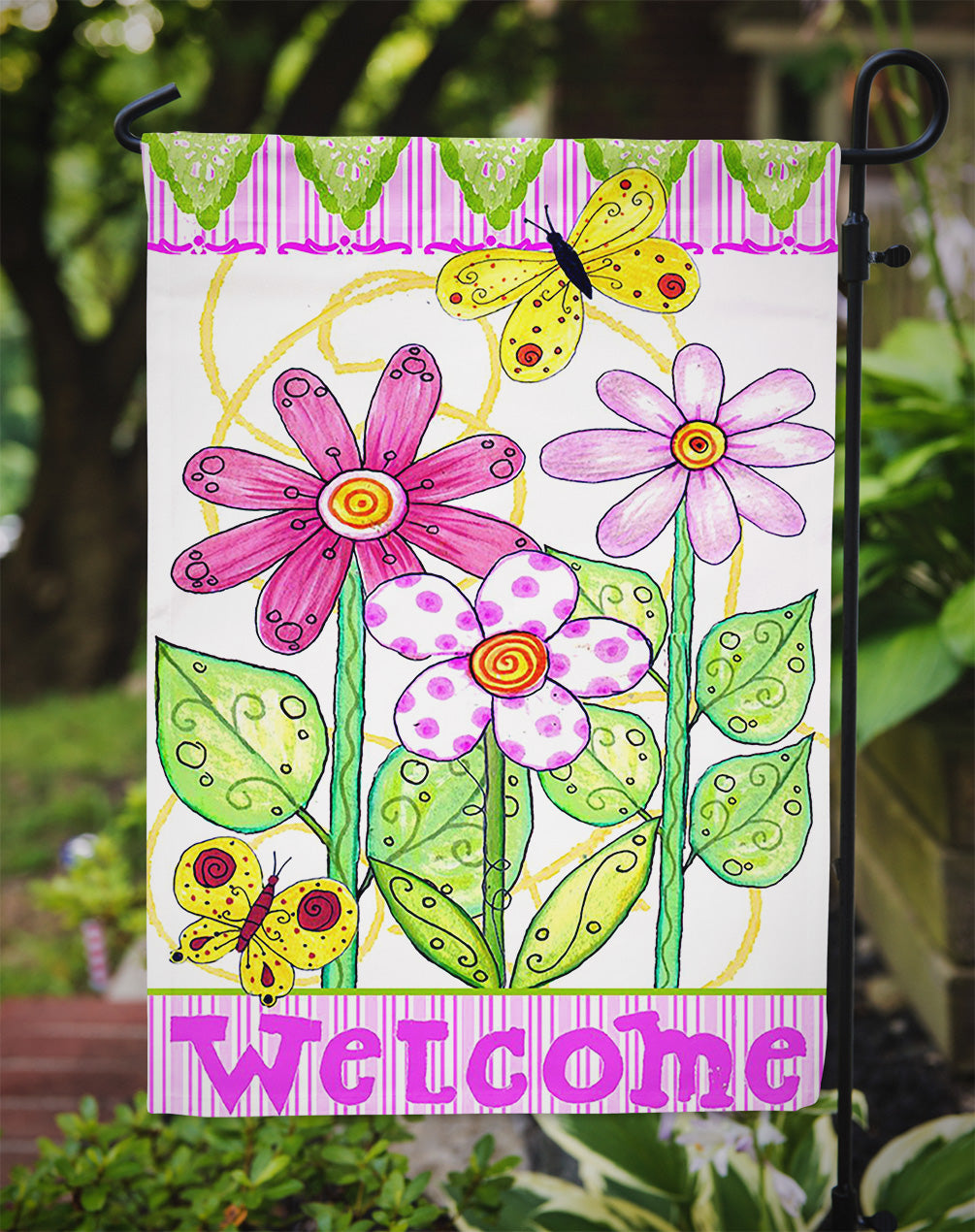 Flower Welcome Flag Garden Size  the-store.com.