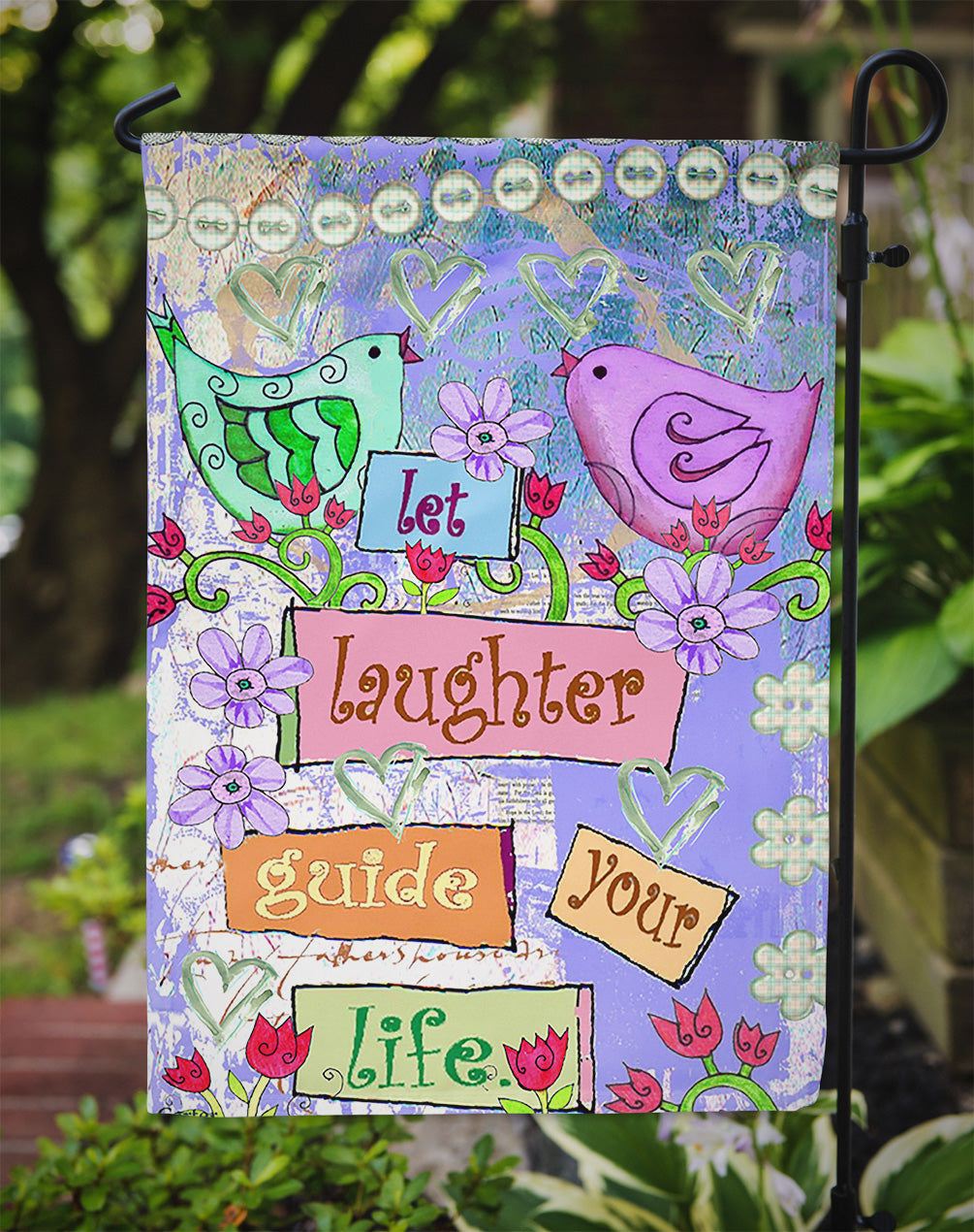 Let Laughter Guide your Life Inspirational Flag Garden Size  the-store.com.