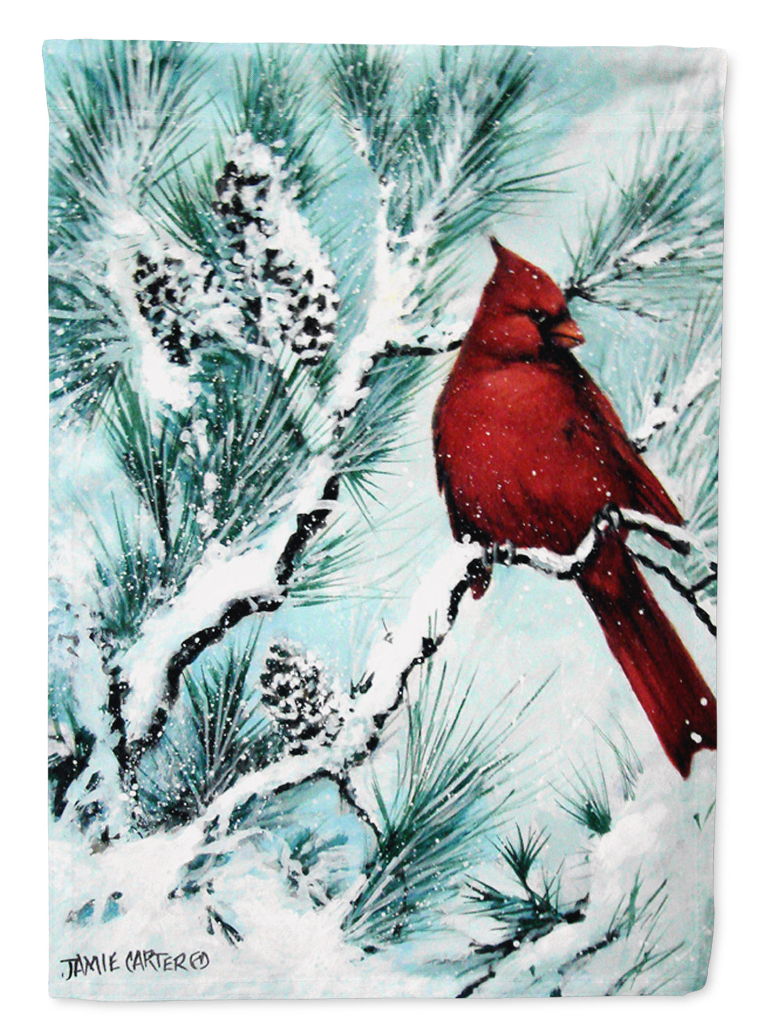 Winter's Glory Redbird 1 Northern Cardinal Flag Canvas House Size PJC1057CHF  the-store.com.