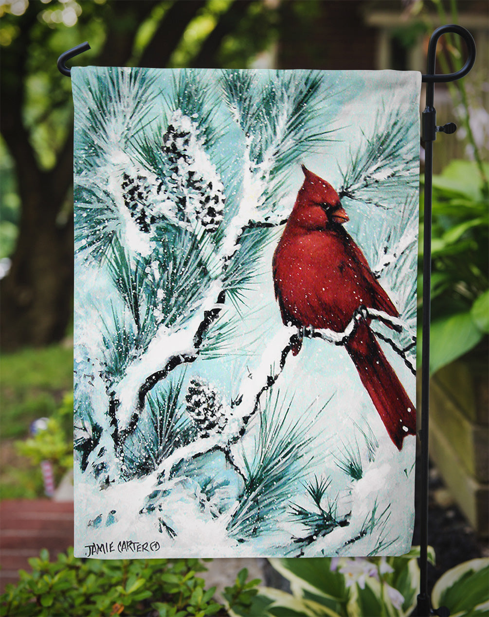 Winter's Glory Redbird 1 Northern Cardinal Flag Garden Size PJC1057GF  the-store.com.