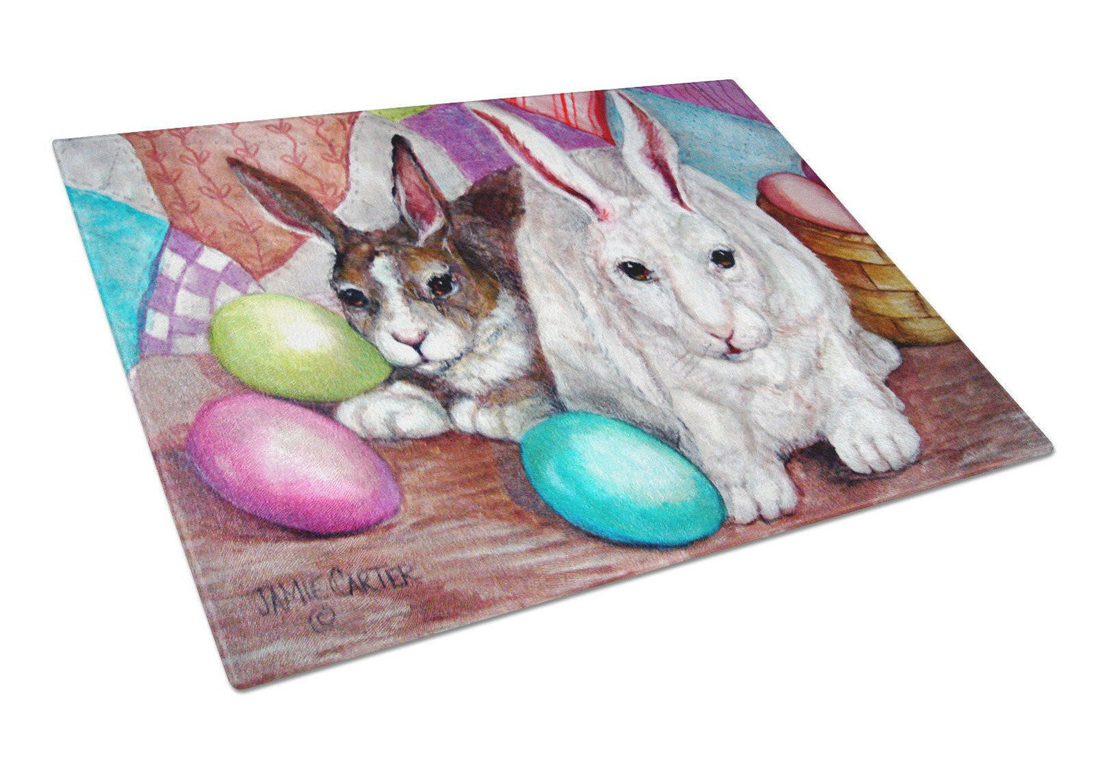 Buddy Buddies Easter Rabbit Glass Cutting Board Large PJC1064LCB by Caroline's Treasures