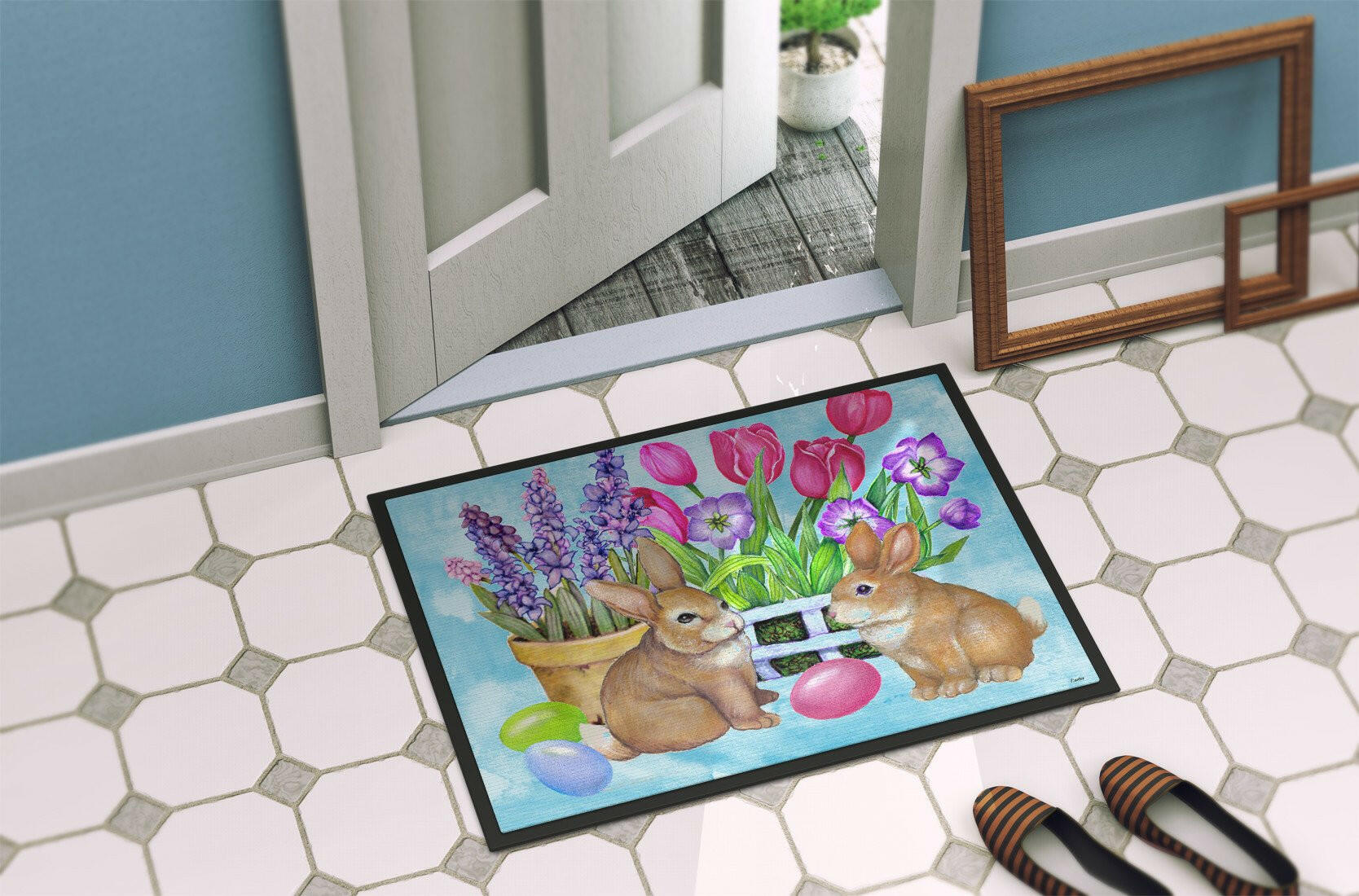 New Beginnings Easter Rabbit Indoor or Outdoor Mat 24x36 PJC1066JMAT - the-store.com