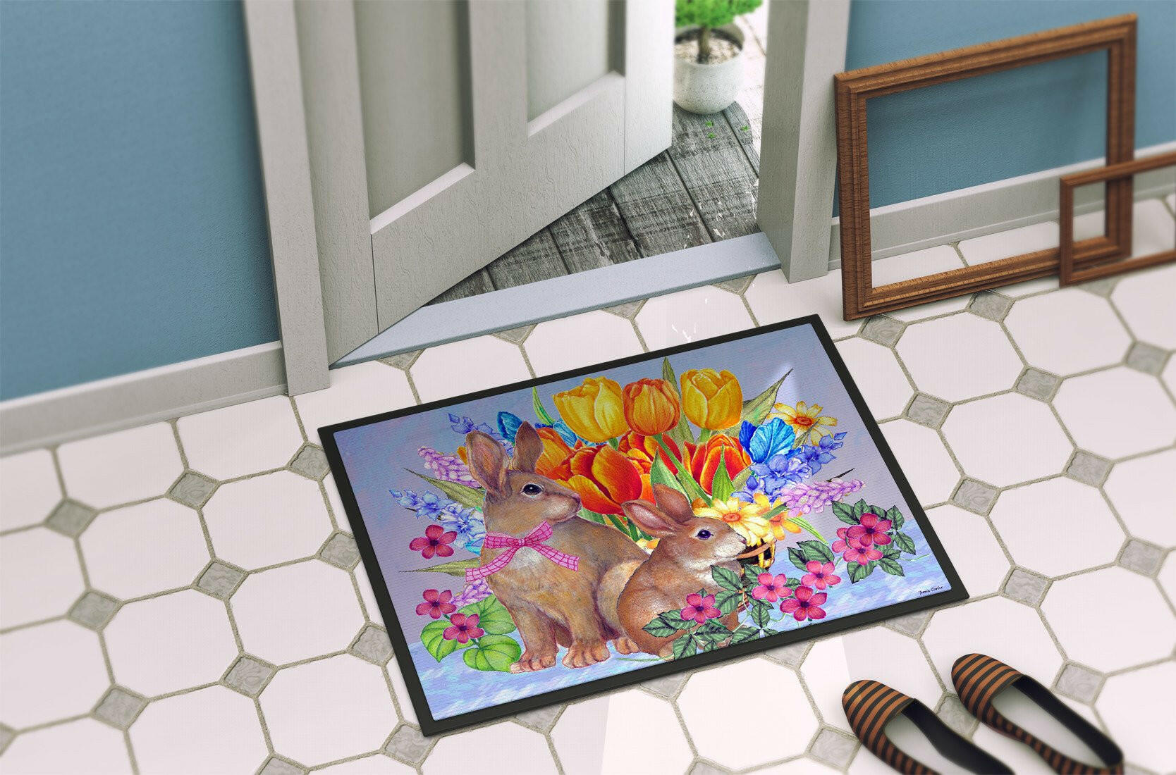 New Beginnings II Easter Rabbit Indoor or Outdoor Mat 24x36 PJC1067JMAT - the-store.com