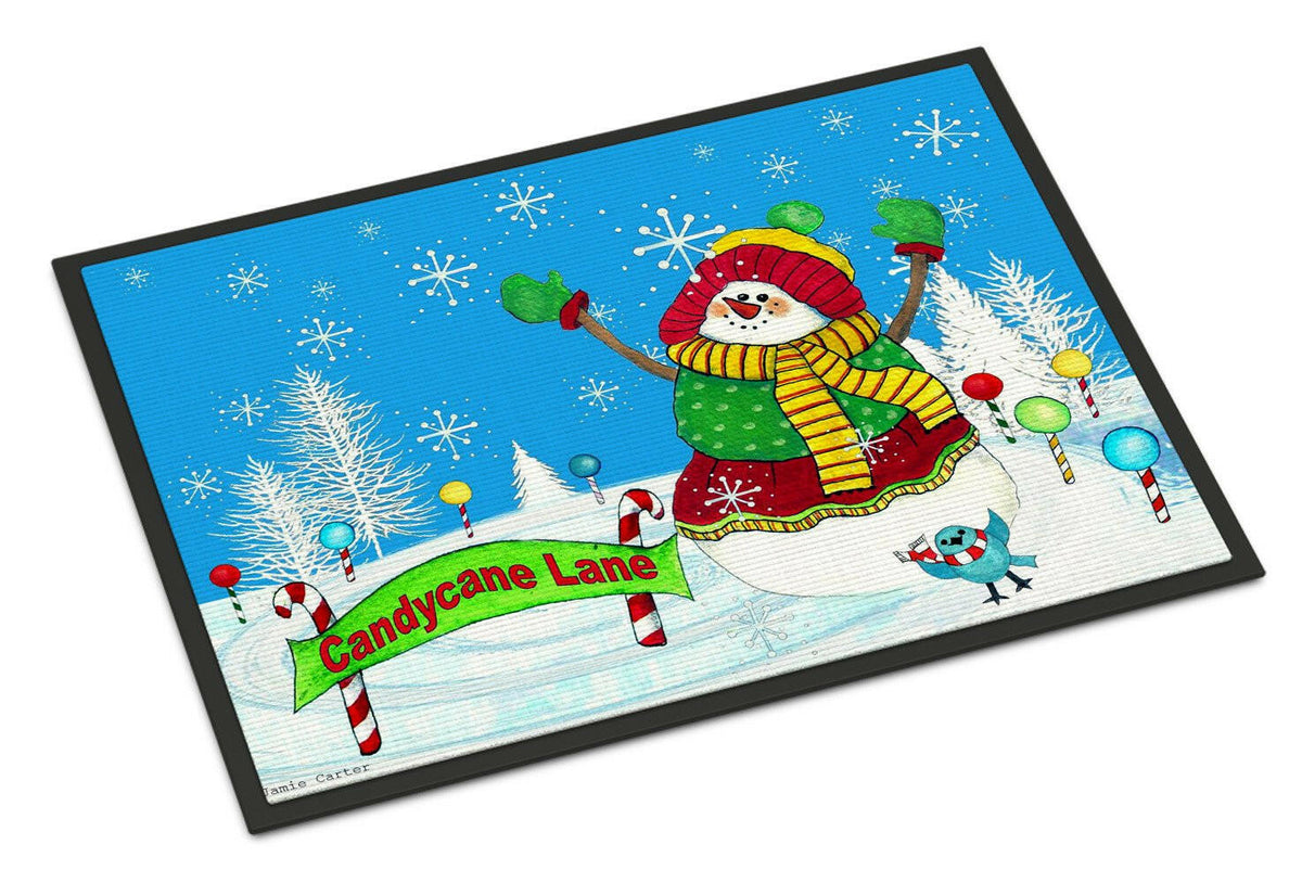 Candy Cane Lane Snowman Indoor or Outdoor Mat 24x36 PJC1075JMAT - the-store.com