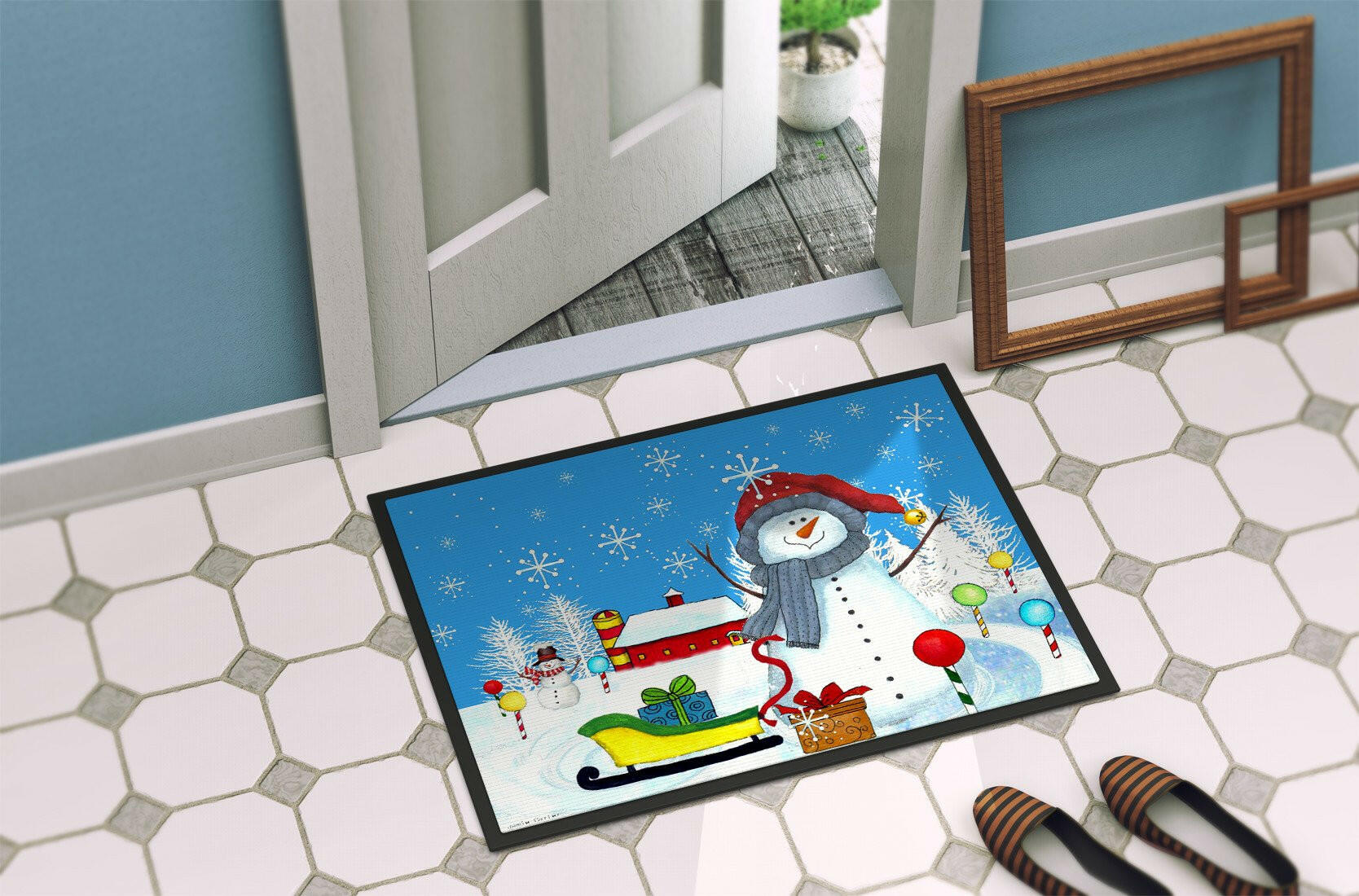 Snow Happens in the Meadow Snowman Indoor or Outdoor Mat 24x36 PJC1083JMAT - the-store.com