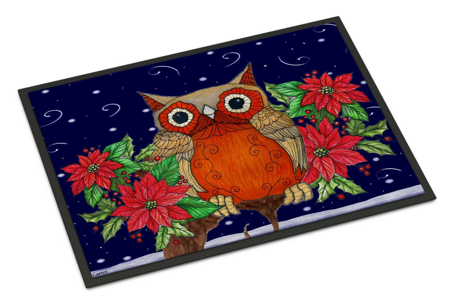 Whose Happy Holidays Owl Indoor or Outdoor Mat 18x27 PJC1097MAT - the-store.com