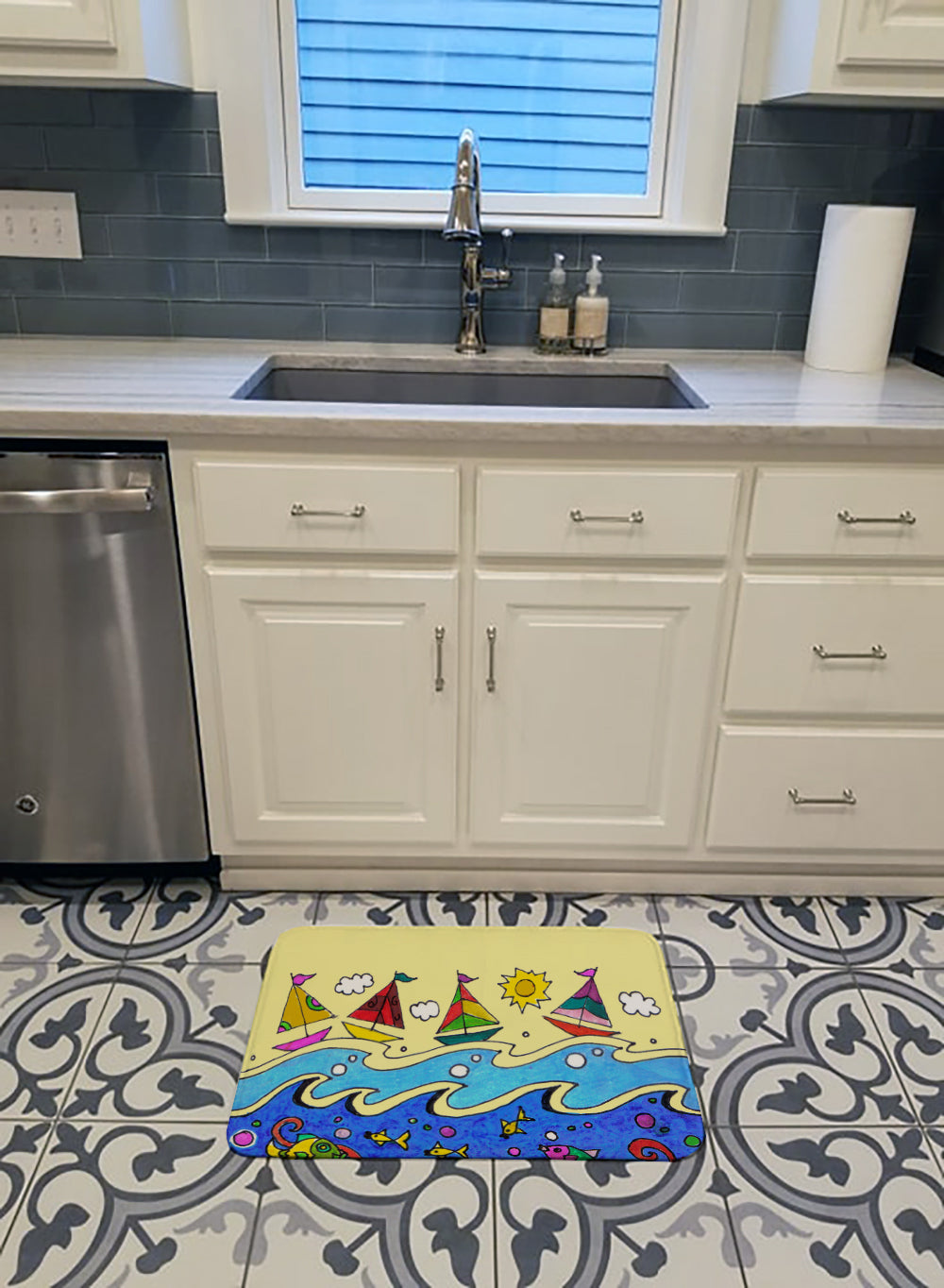 Summer Sail Away Sailboats Machine Washable Memory Foam Mat PJC1105RUG - the-store.com