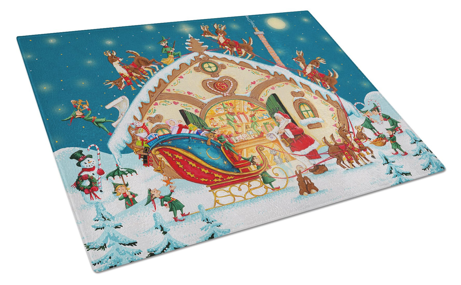 Santa Claus Loading the Sleigh Glass Cutting Board Large PJH3004LCB by Caroline's Treasures