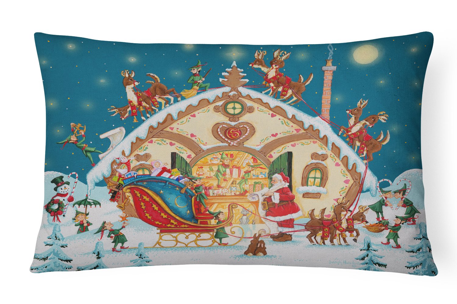 Santa Claus Loading the Sleigh Canvas Fabric Decorative Pillow PJH3004PW1216 by Caroline's Treasures