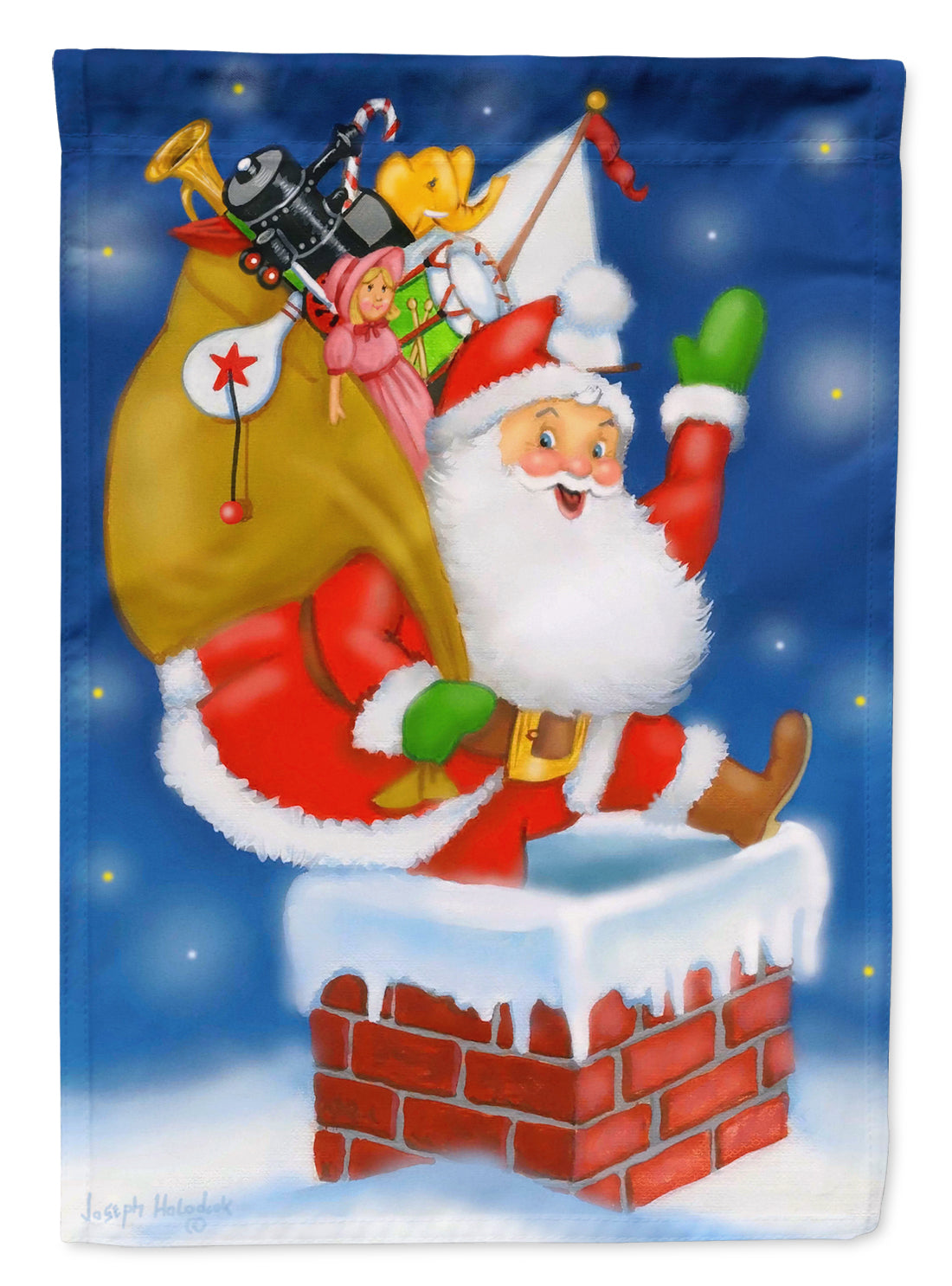 Santa Claus Down the Chimney Flag Canvas House Size PJH3010CHF  the-store.com.