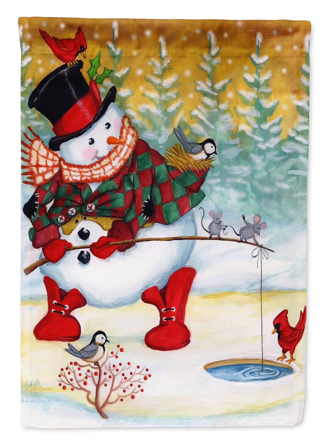 Snowman Fish&#39;en Friends Flag Canvas House Size PJH3016CHF  the-store.com.