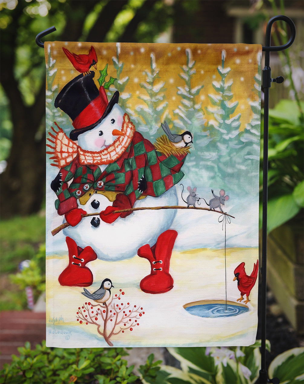 Snowman Fish'en Friends Flag Garden Size PJH3016GF  the-store.com.