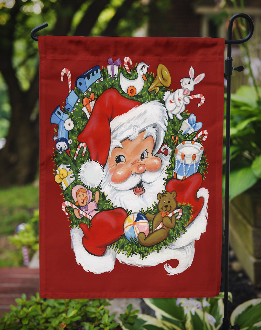 Santa Claus Wreath of Cheer Flag Garden Size PJH3022GF  the-store.com.